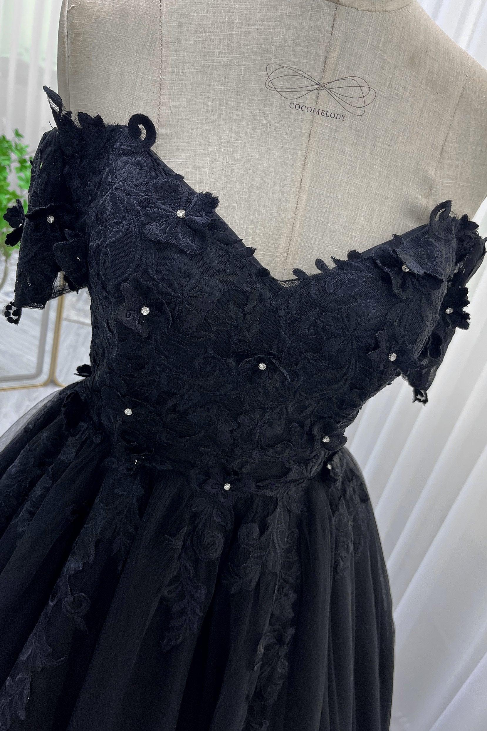 A-Line Sweep-Brush Train Tulle Gothic Wedding Dress LD5830