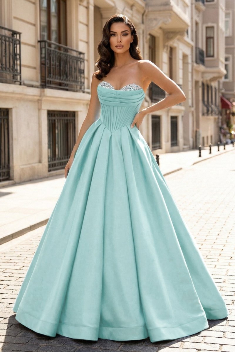 A-Line Beaded Sweetheart Royal Blue Satin Prom Dress