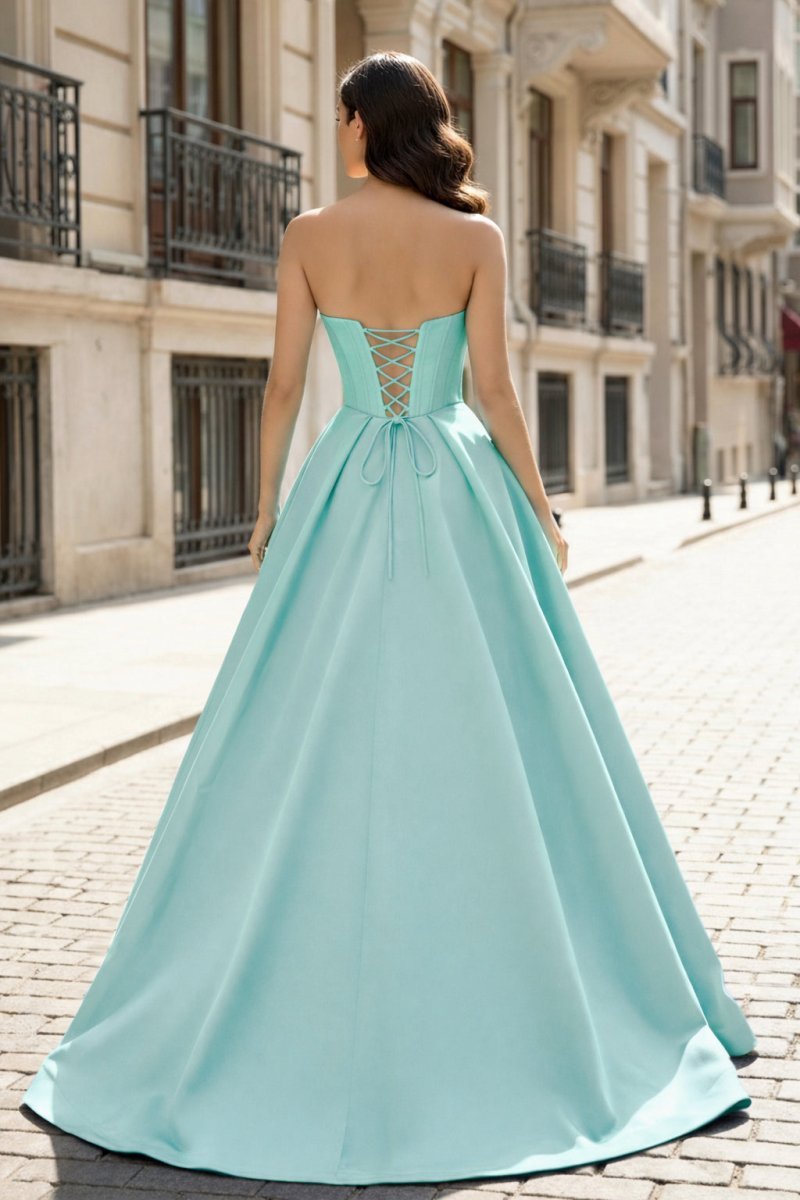 A-Line Beaded Sweetheart Royal Blue Satin Prom Dress