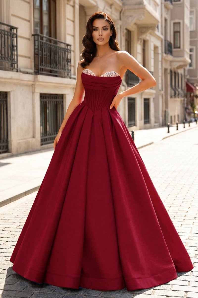 A-Line Beaded Sweetheart Royal Blue Satin Prom Dress