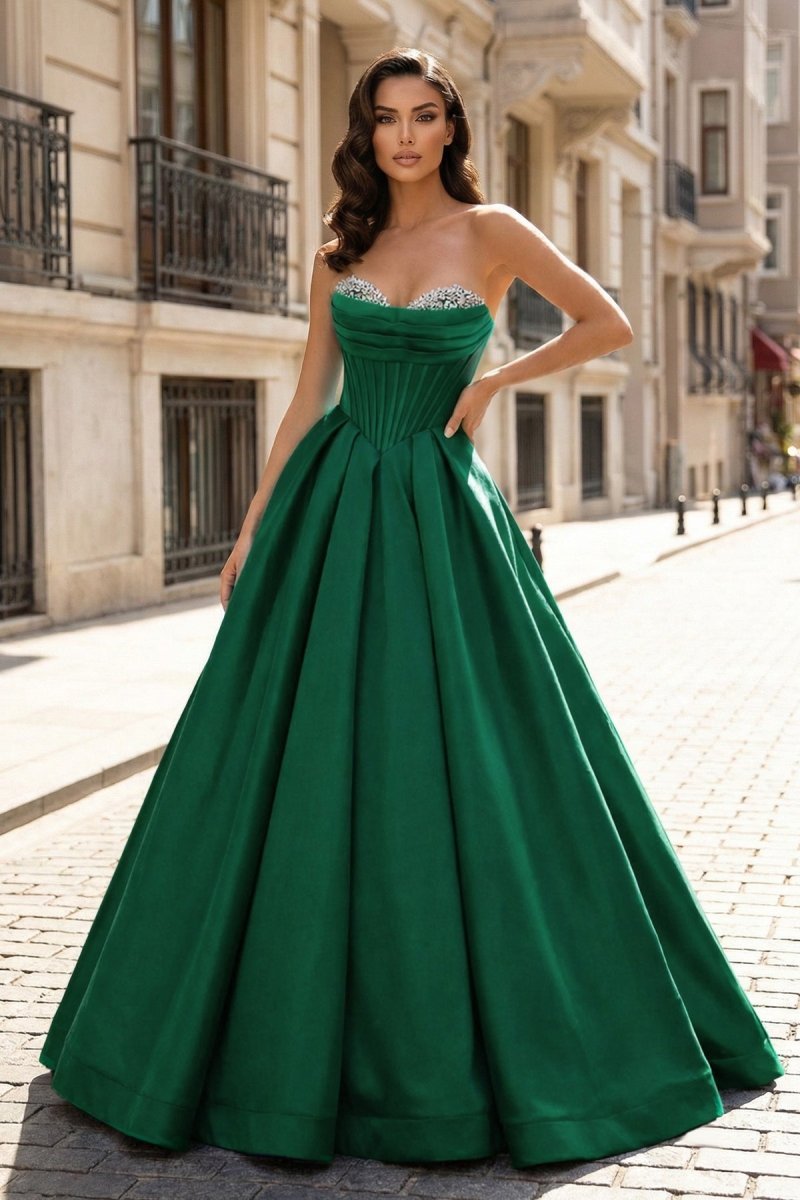 A-Line Beaded Sweetheart Royal Blue Satin Prom Dress