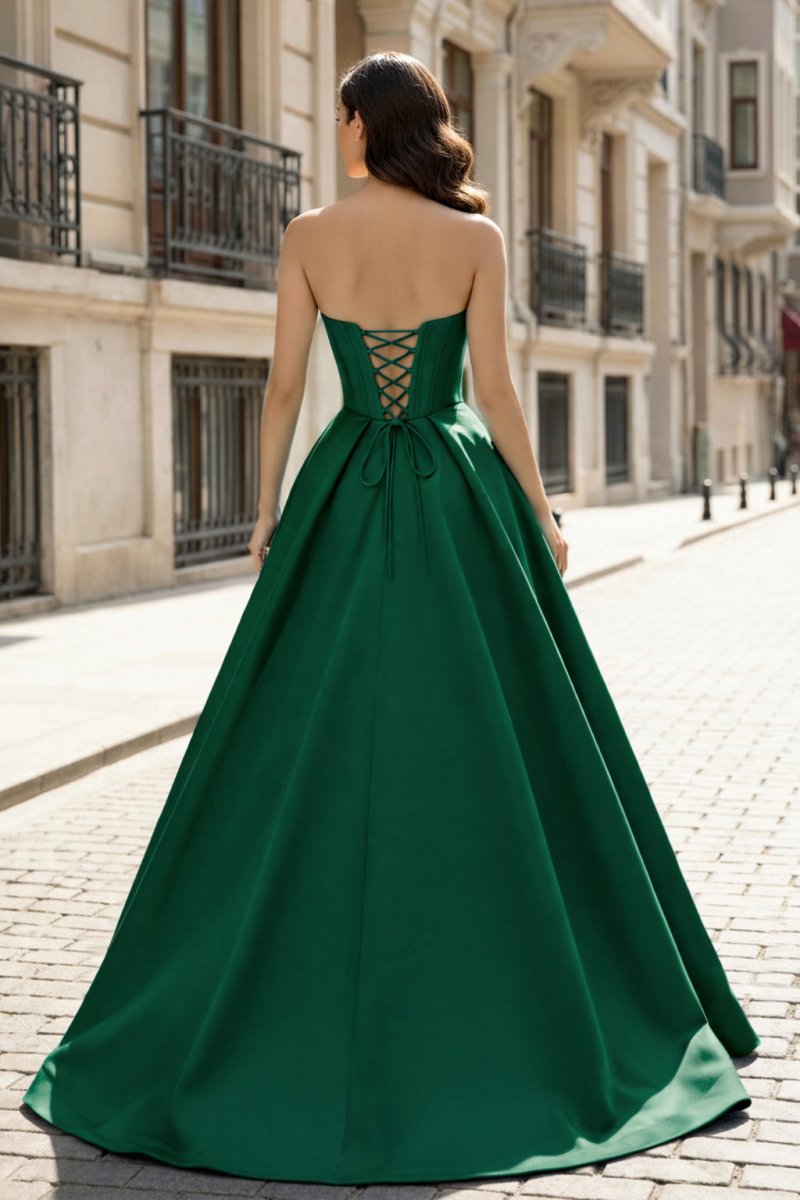 A-Line Beaded Sweetheart Royal Blue Satin Prom Dress