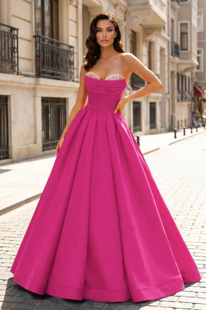 A-Line Beaded Sweetheart Royal Blue Satin Prom Dress