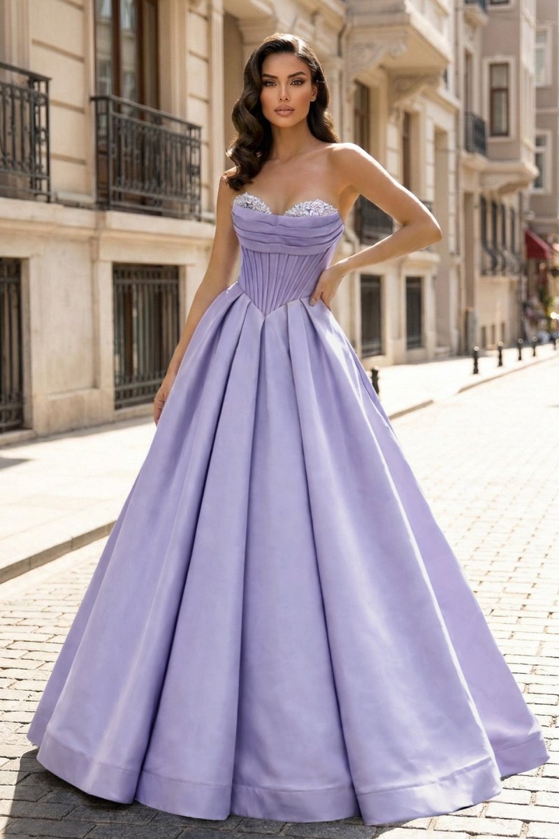 A-Line Beaded Sweetheart Royal Blue Satin Prom Dress