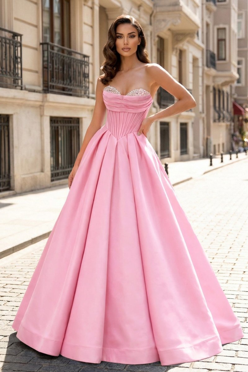 A-Line Beaded Sweetheart Royal Blue Satin Prom Dress