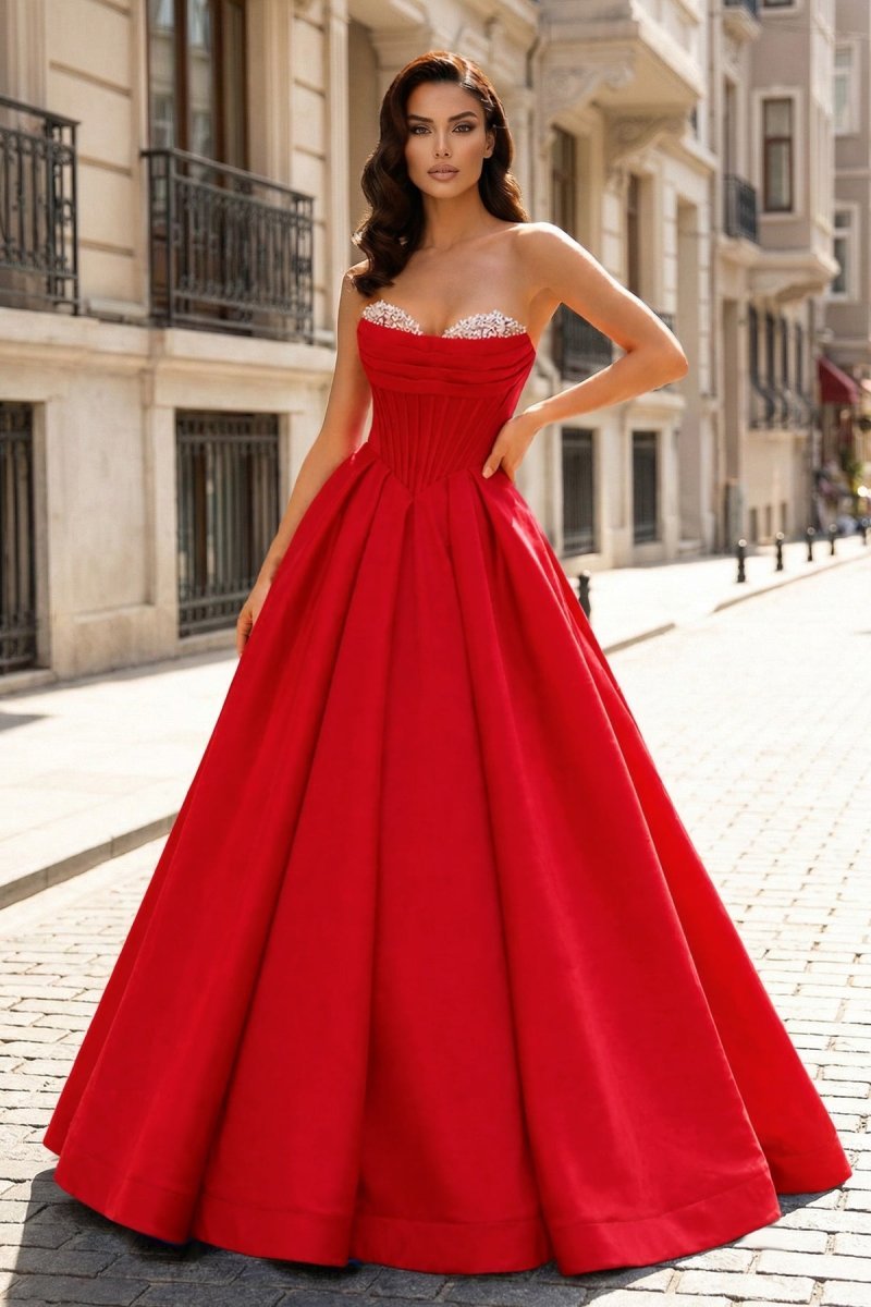 A-Line Beaded Sweetheart Royal Blue Satin Prom Dress