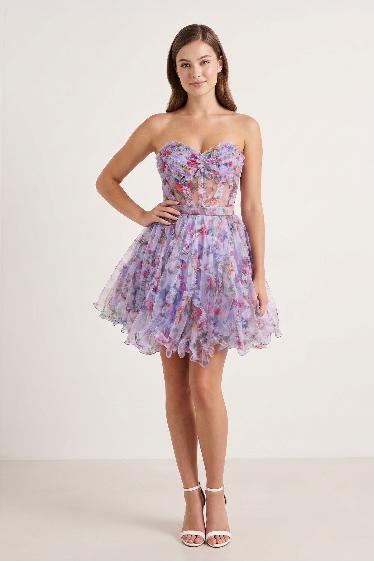 A Line Sweetheart Floral Homecoming Dress