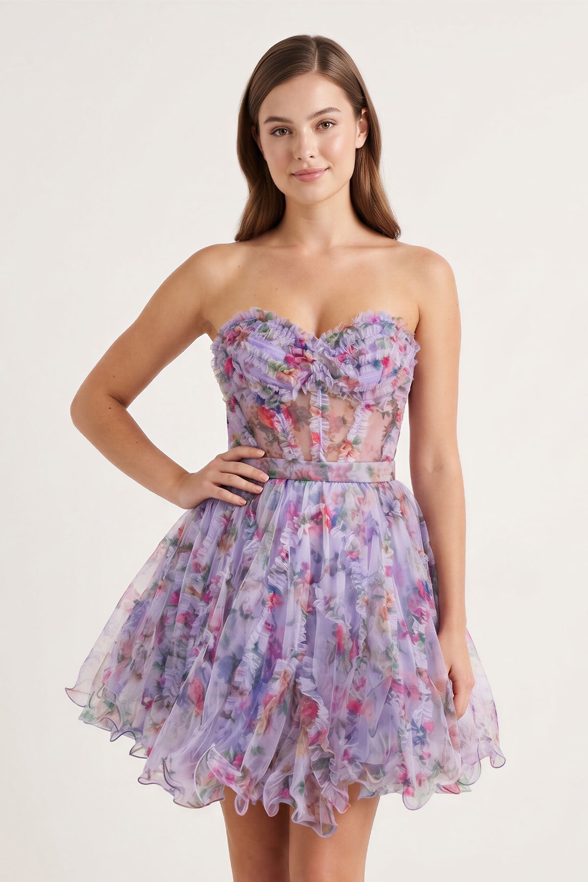 A Line Sweetheart Floral Homecoming Dress