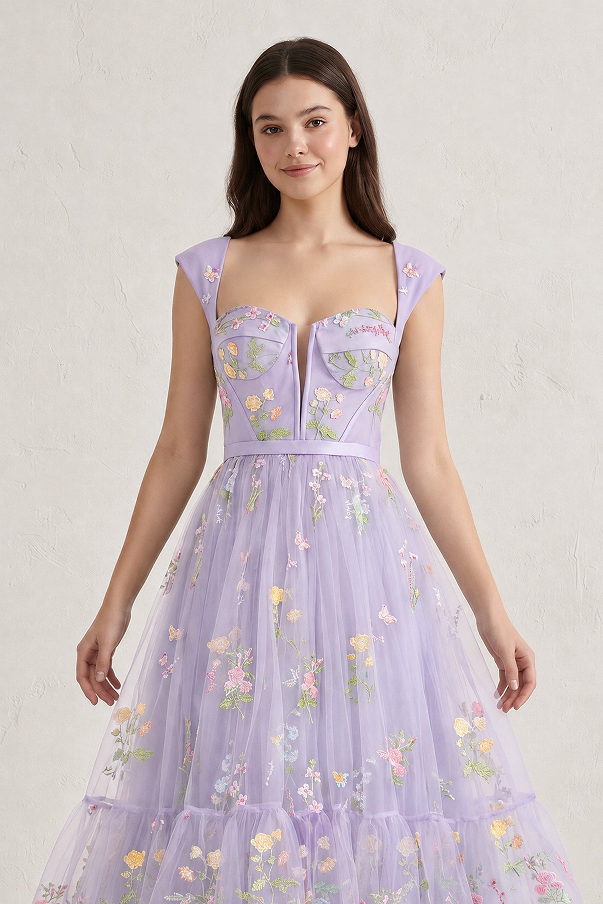 A Line Sweetheart Dusty Blue Long Prom Dress with Embroidery
