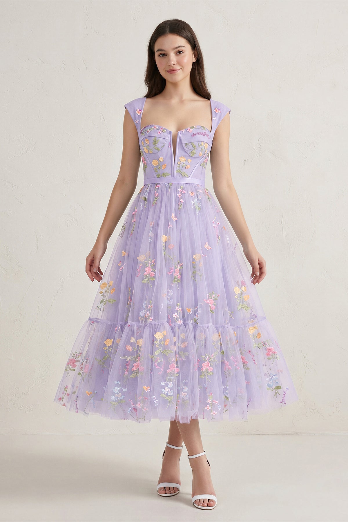 A Line Sweetheart Dusty Blue Long Prom Dress with Embroidery
