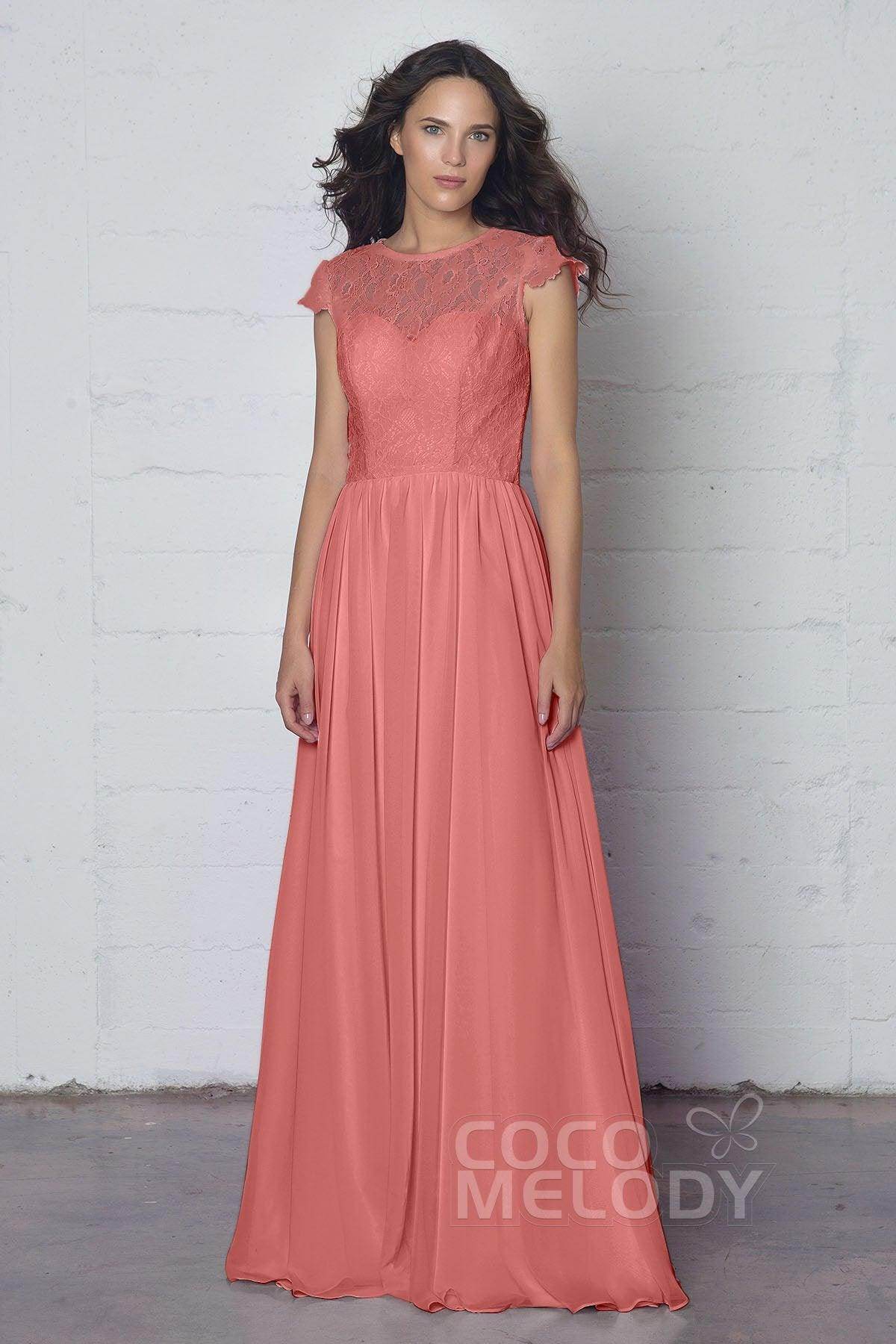 Sheath-Column Floor Length Lace and Chiffon Dress LOZF1503E