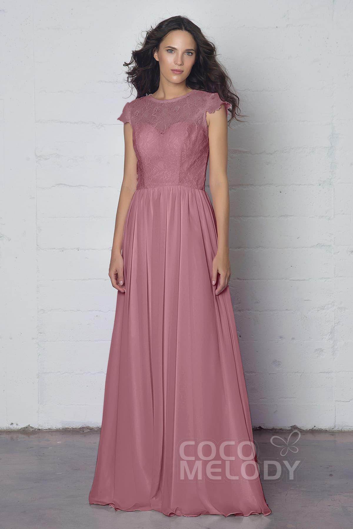 Sheath-Column Floor Length Lace and Chiffon Dress LOZF1503E
