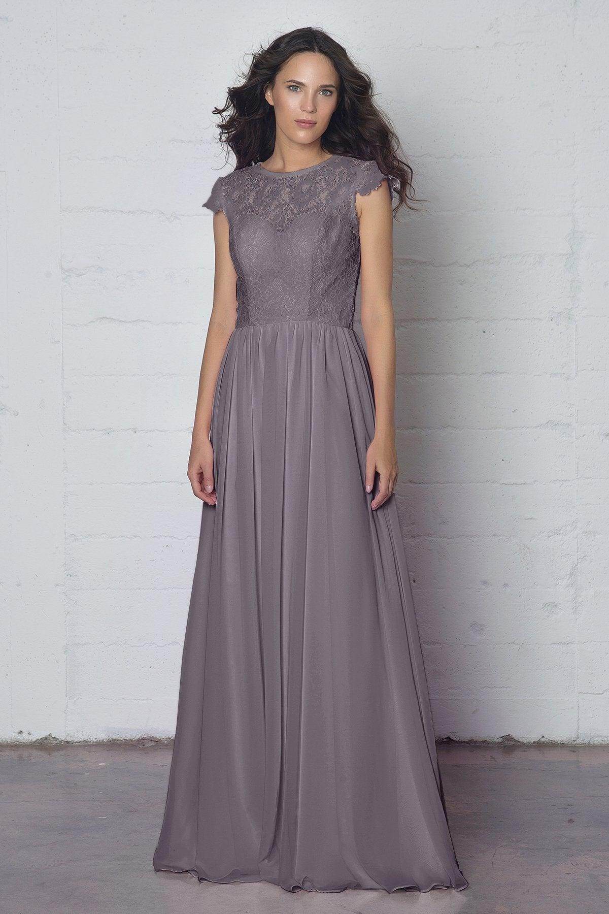 Sheath-Column Floor Length Lace and Chiffon Dress LOZF1503E
