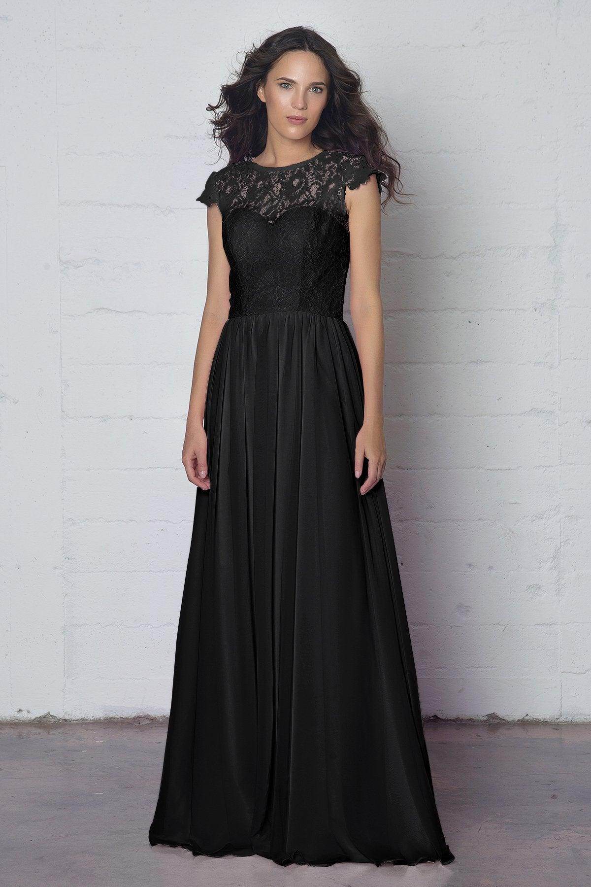 Sheath-Column Floor Length Lace and Chiffon Dress LOZF1503E