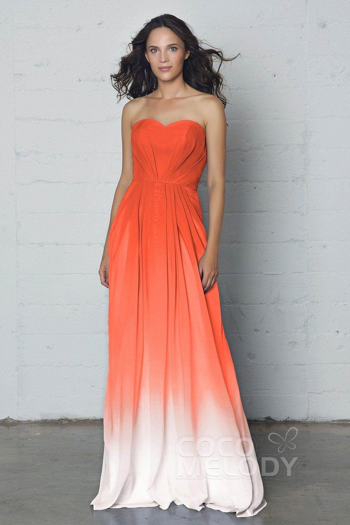 A-Line Floor Length Chiffon Ombre Dress LOZF15045