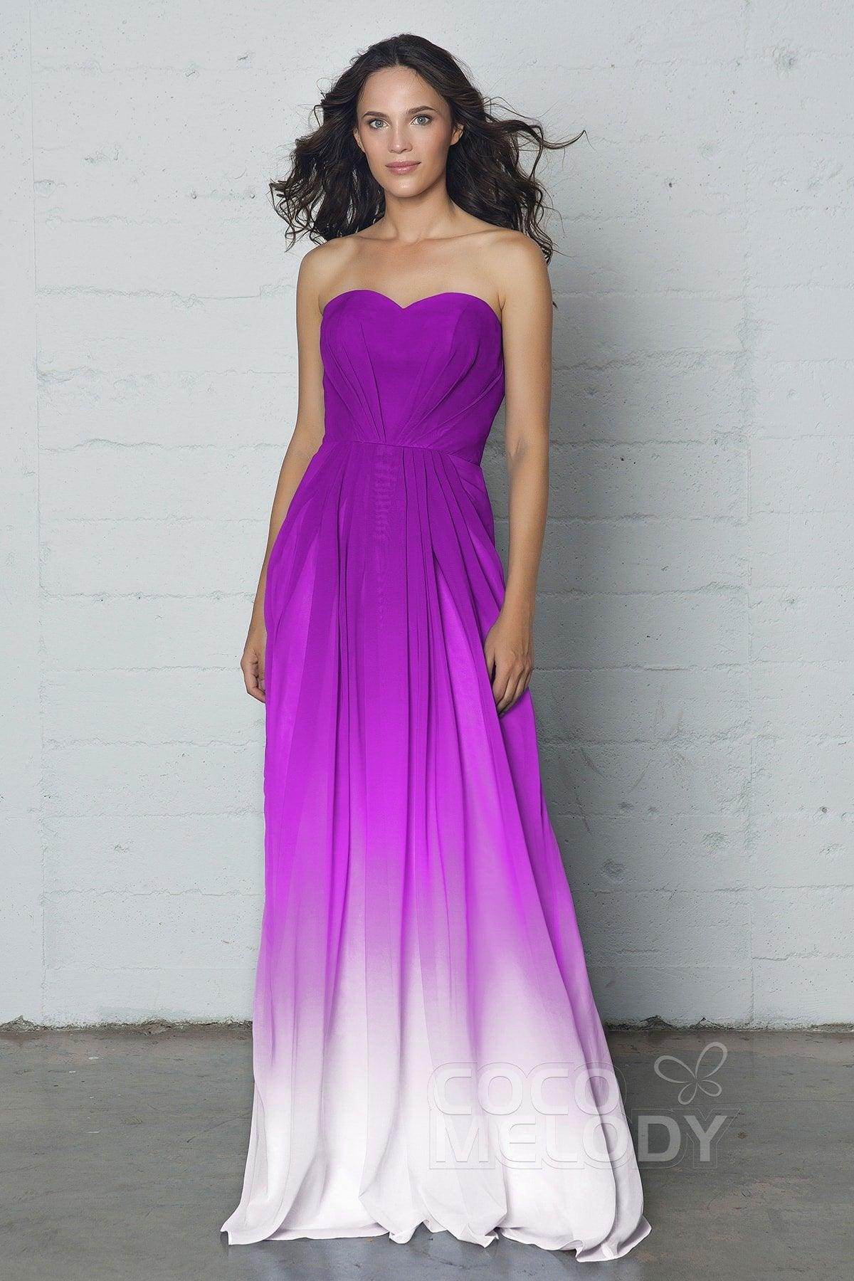 A-Line Floor Length Chiffon Ombre Dress LOZF15045