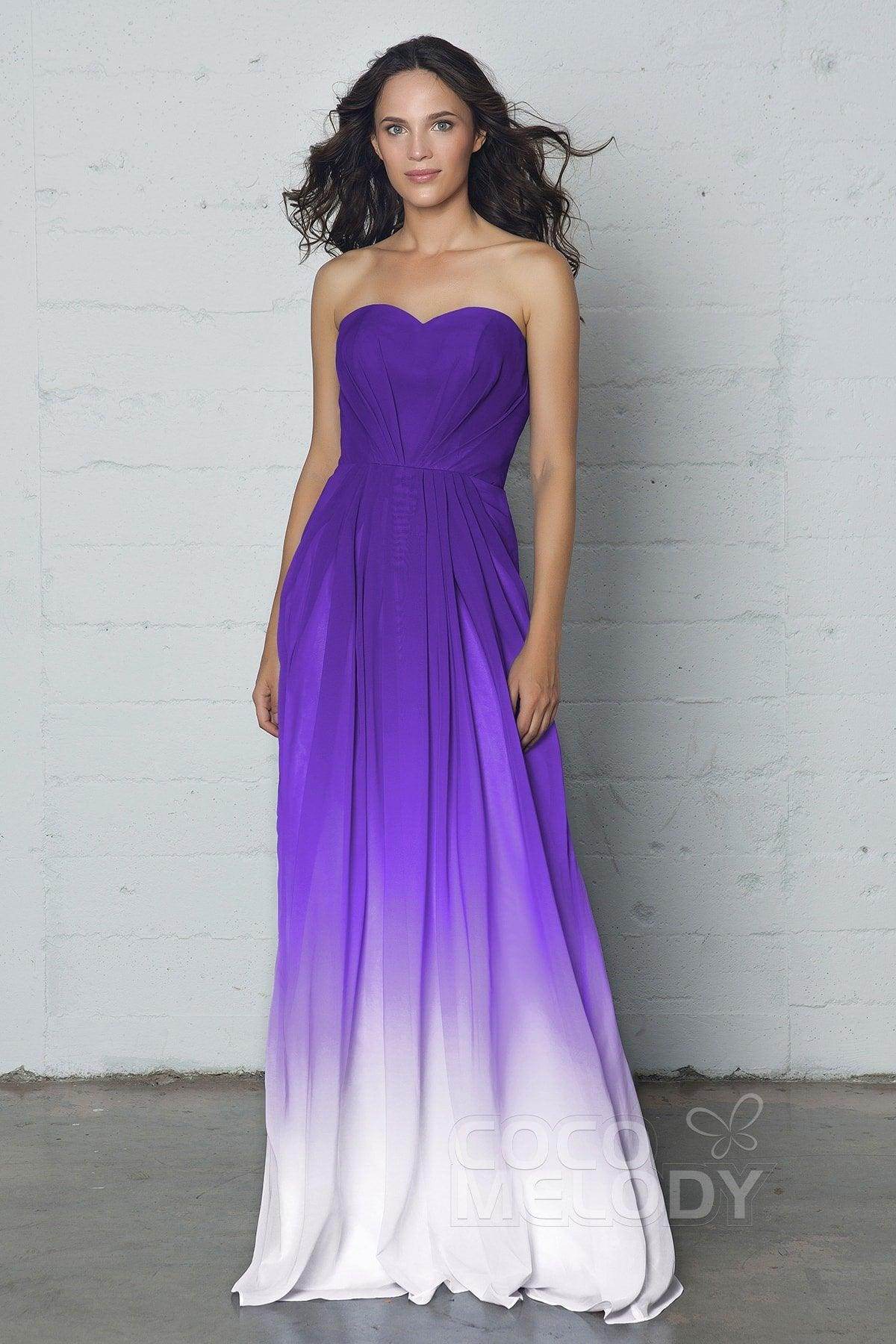 A-Line Floor Length Chiffon Ombre Dress LOZF15045