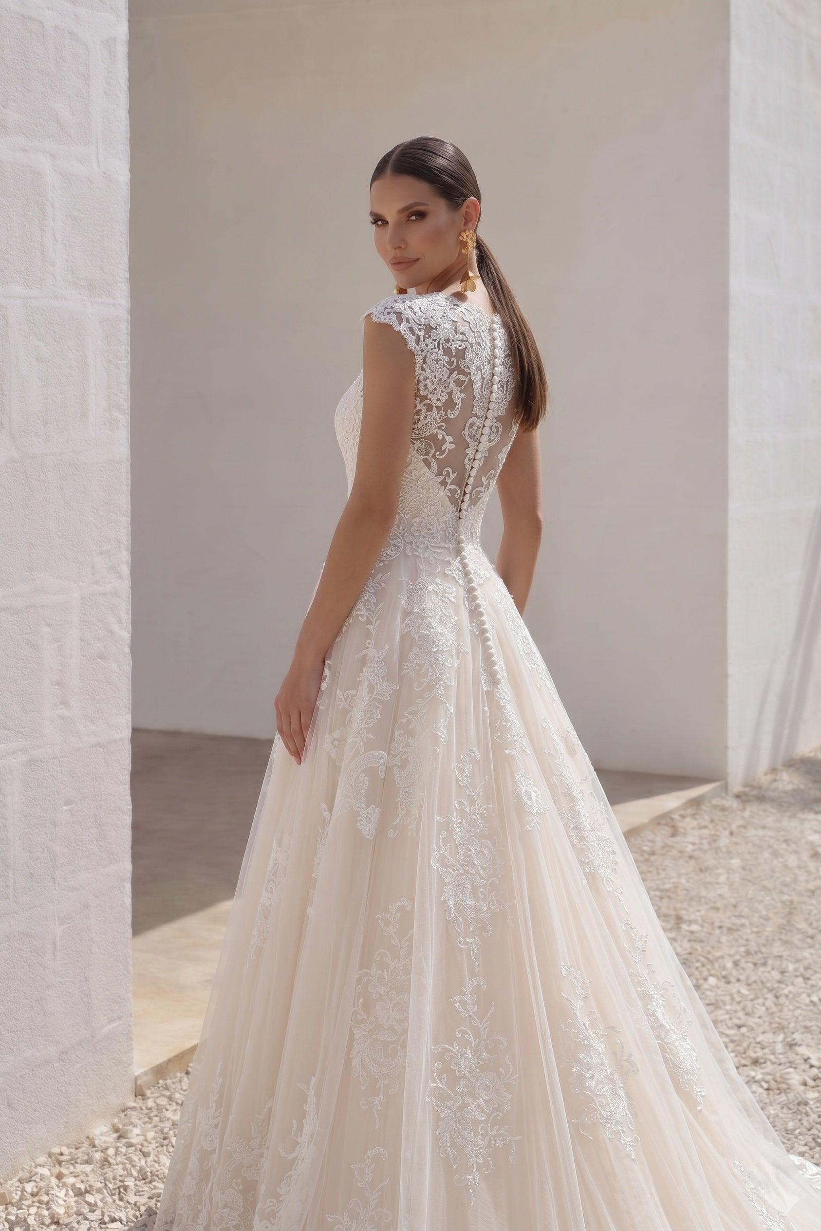 A-Line Court Train Tulle and Lace Wedding Dress LWXT16001
