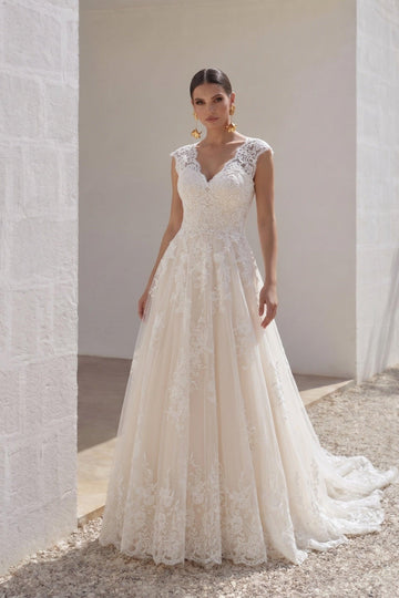 A-Line Court Train Tulle and Lace Wedding Dress LWXT16001