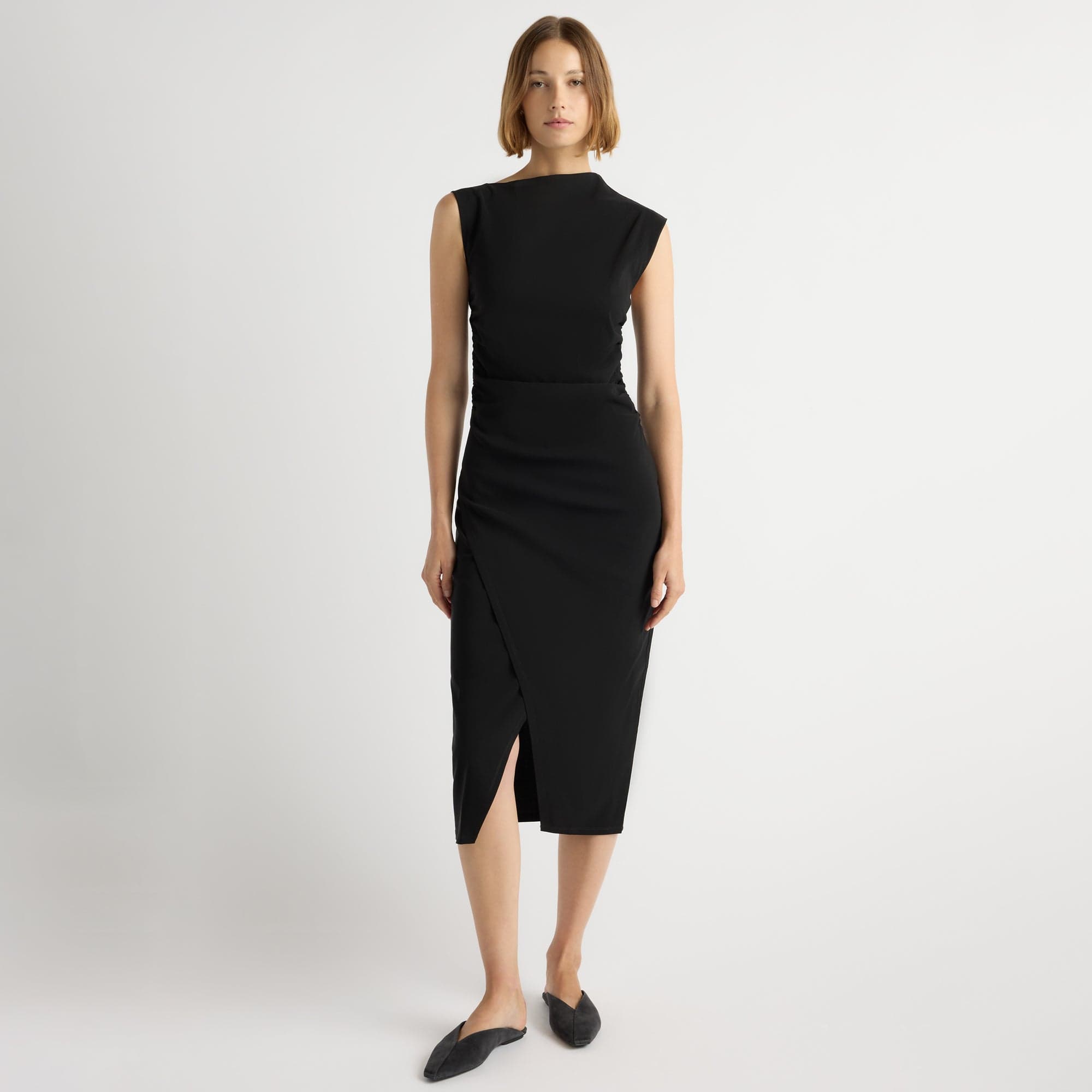Manon Asymmetric-Neck Ruched Dress