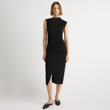 Manon Asymmetric-Neck Ruched Dress