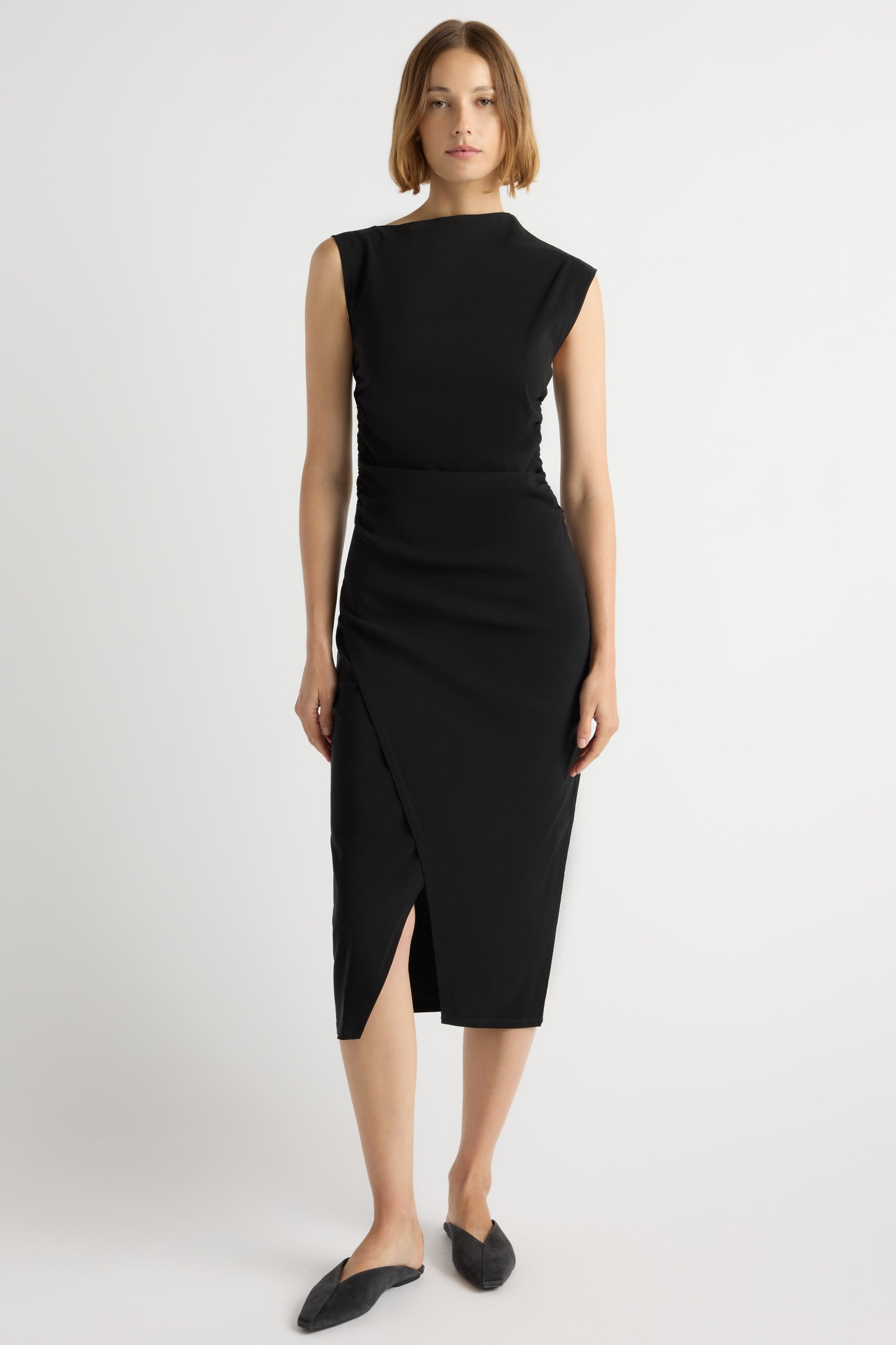 Manon Asymmetric-Neck Ruched Dress