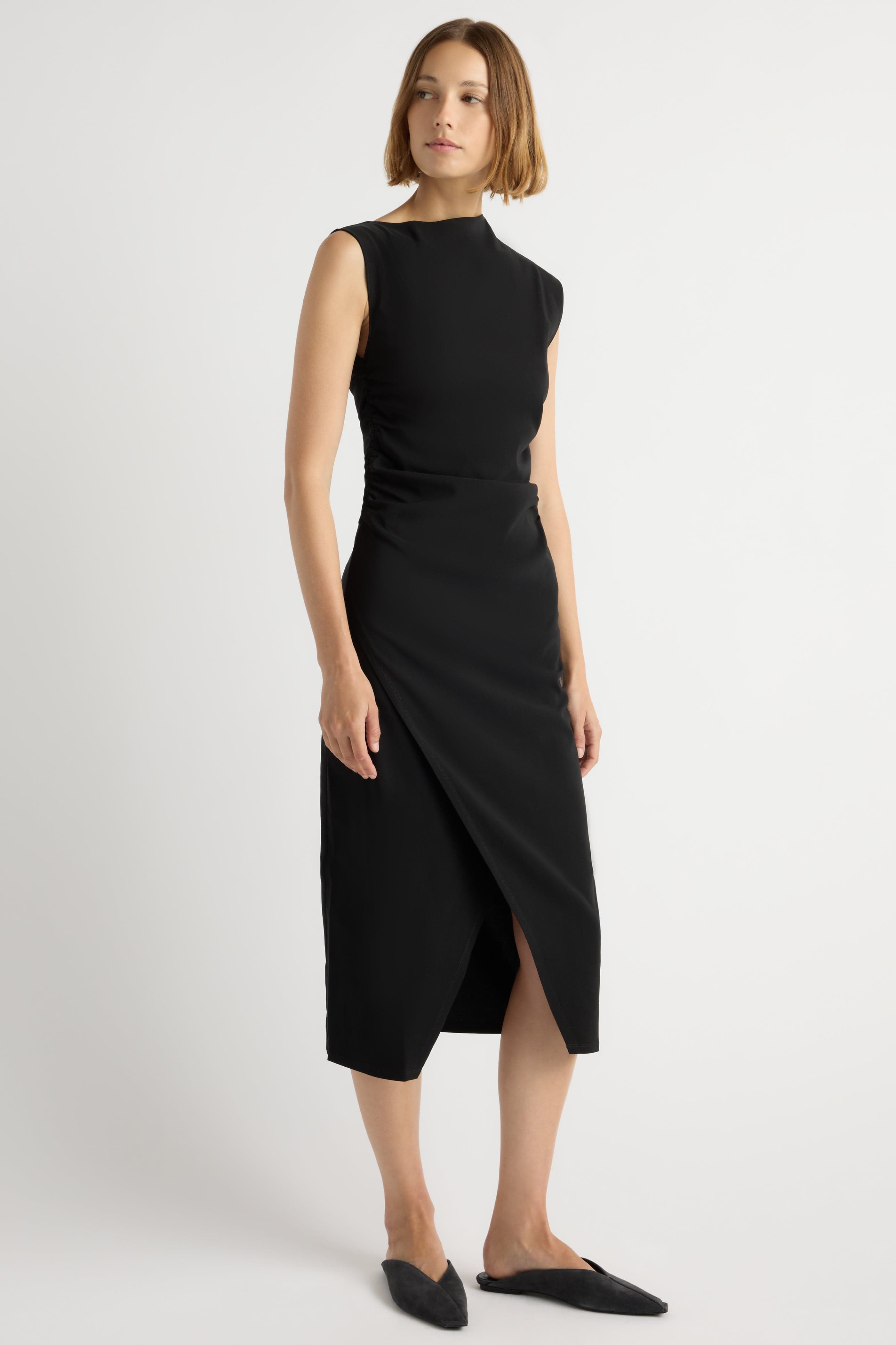 Manon Asymmetric-Neck Ruched Dress