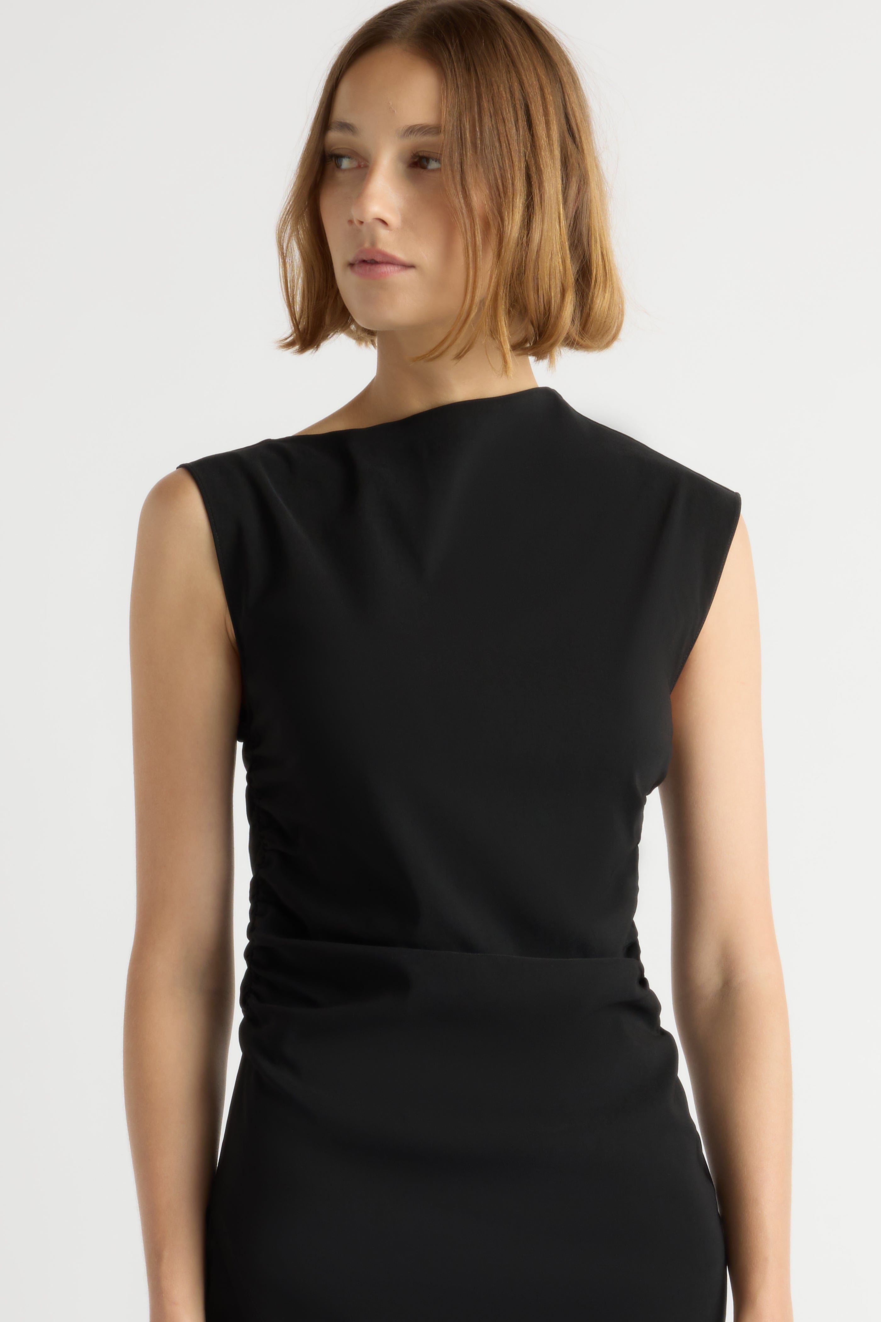 Manon Asymmetric-Neck Ruched Dress