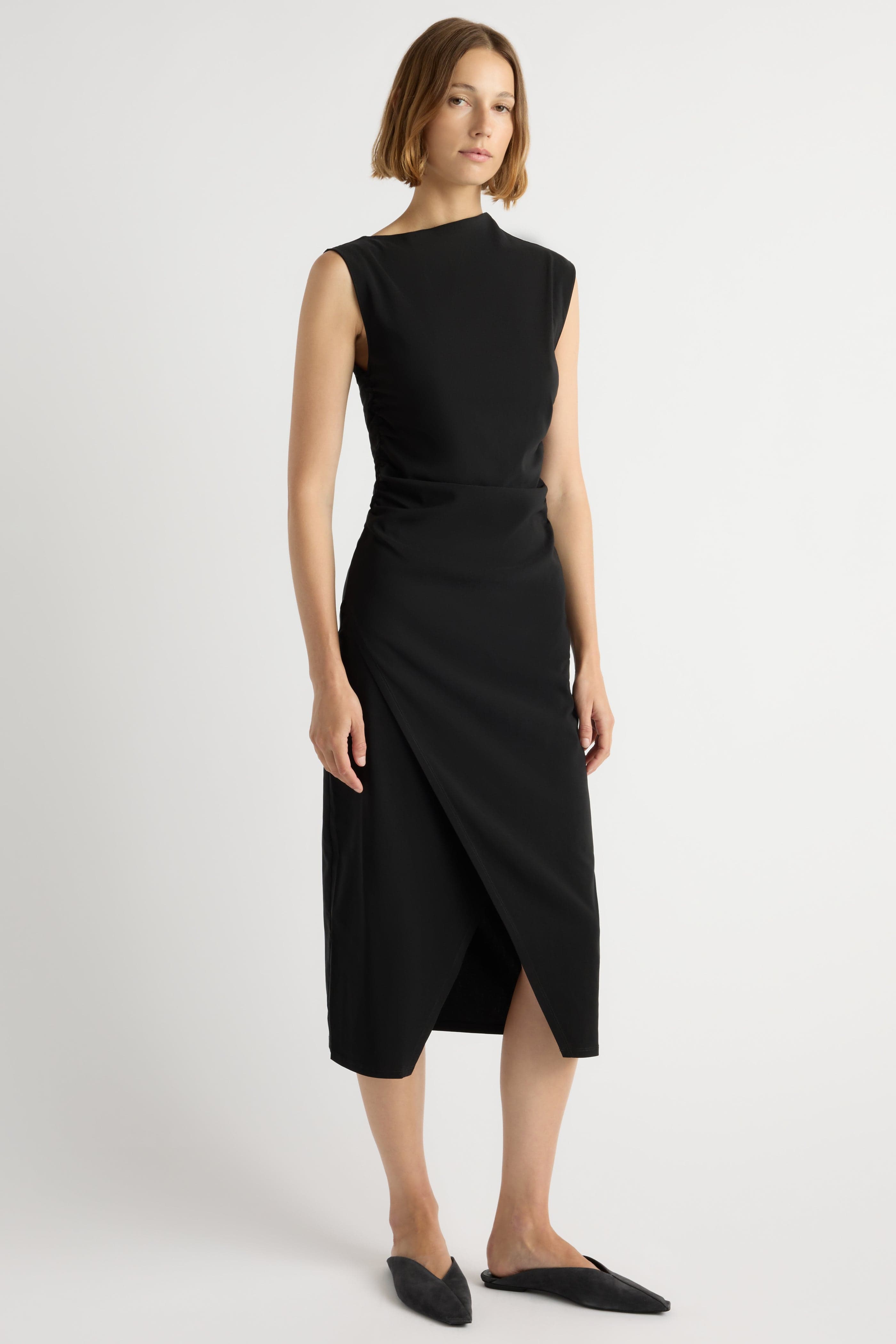 Manon Asymmetric-Neck Ruched Dress