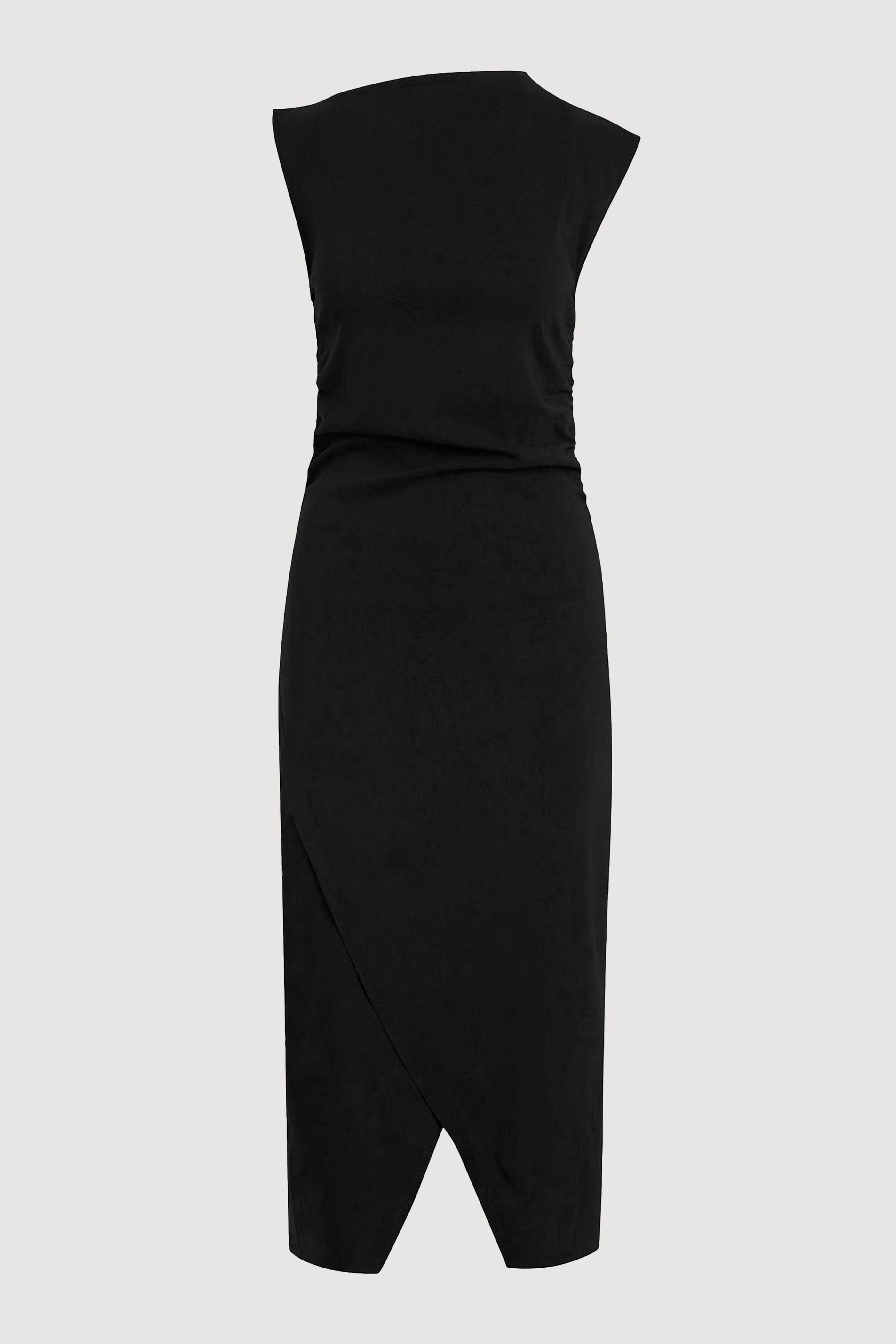 Manon Asymmetric-Neck Ruched Dress (Petite)