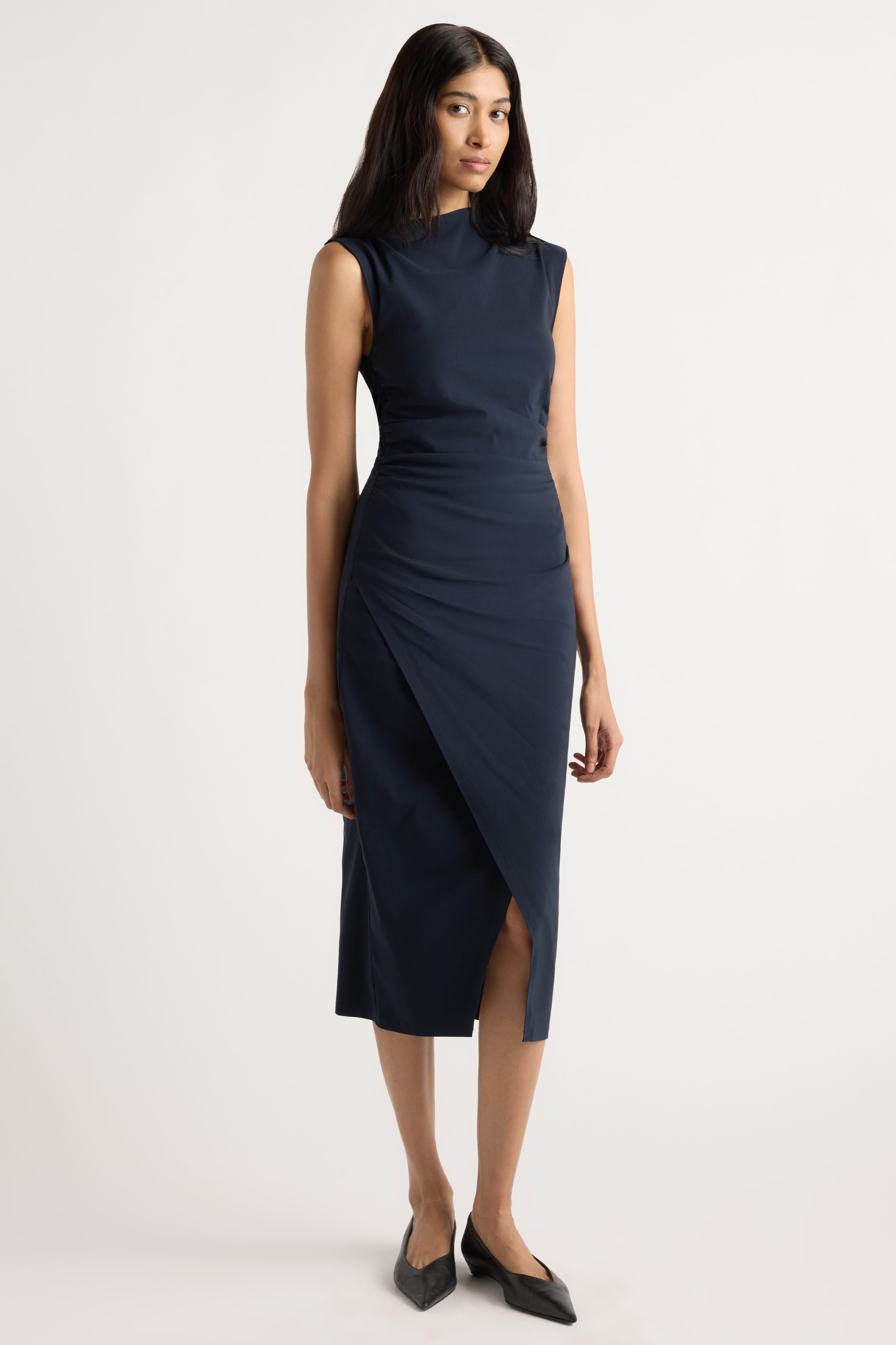 Manon Asymmetric-Neck Ruched Dress