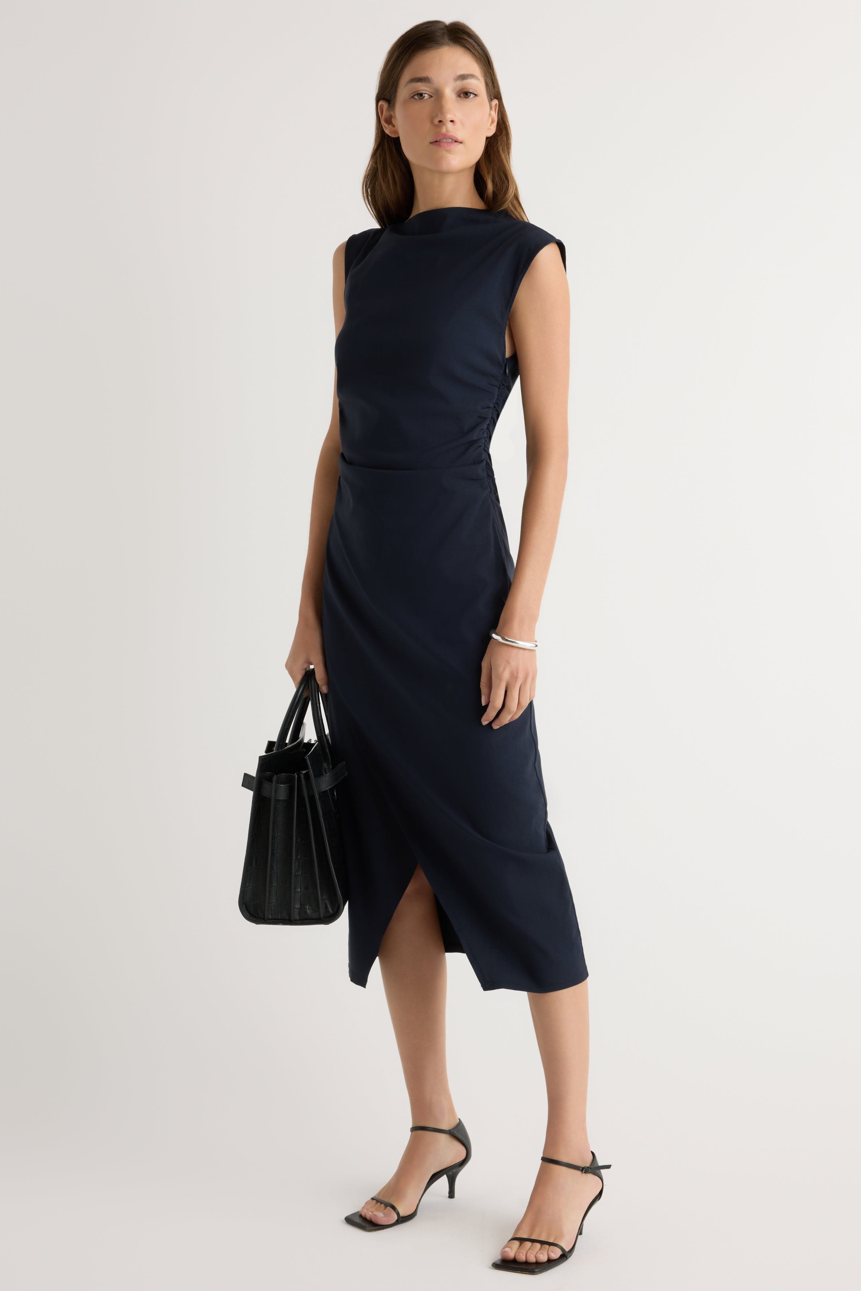 Manon Asymmetric-Neck Ruched Dress