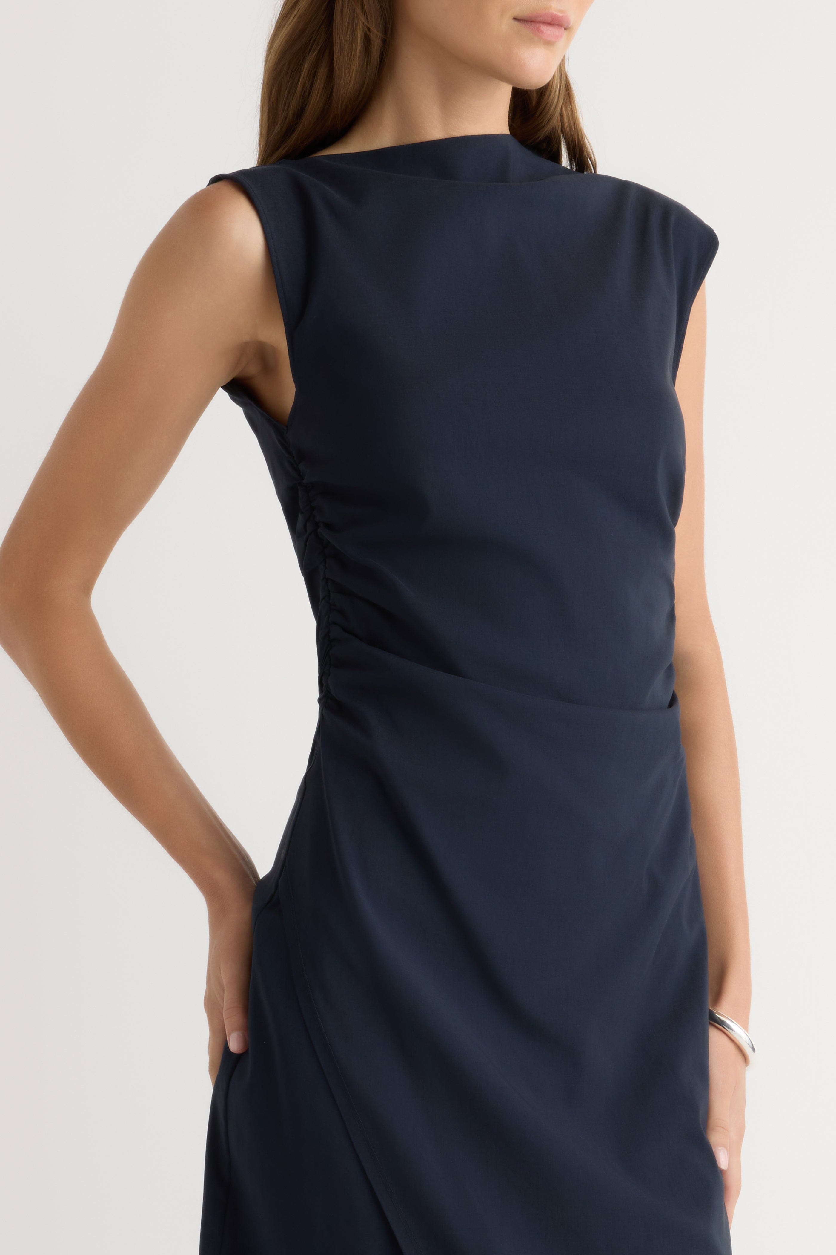 Manon Asymmetric-Neck Ruched Dress