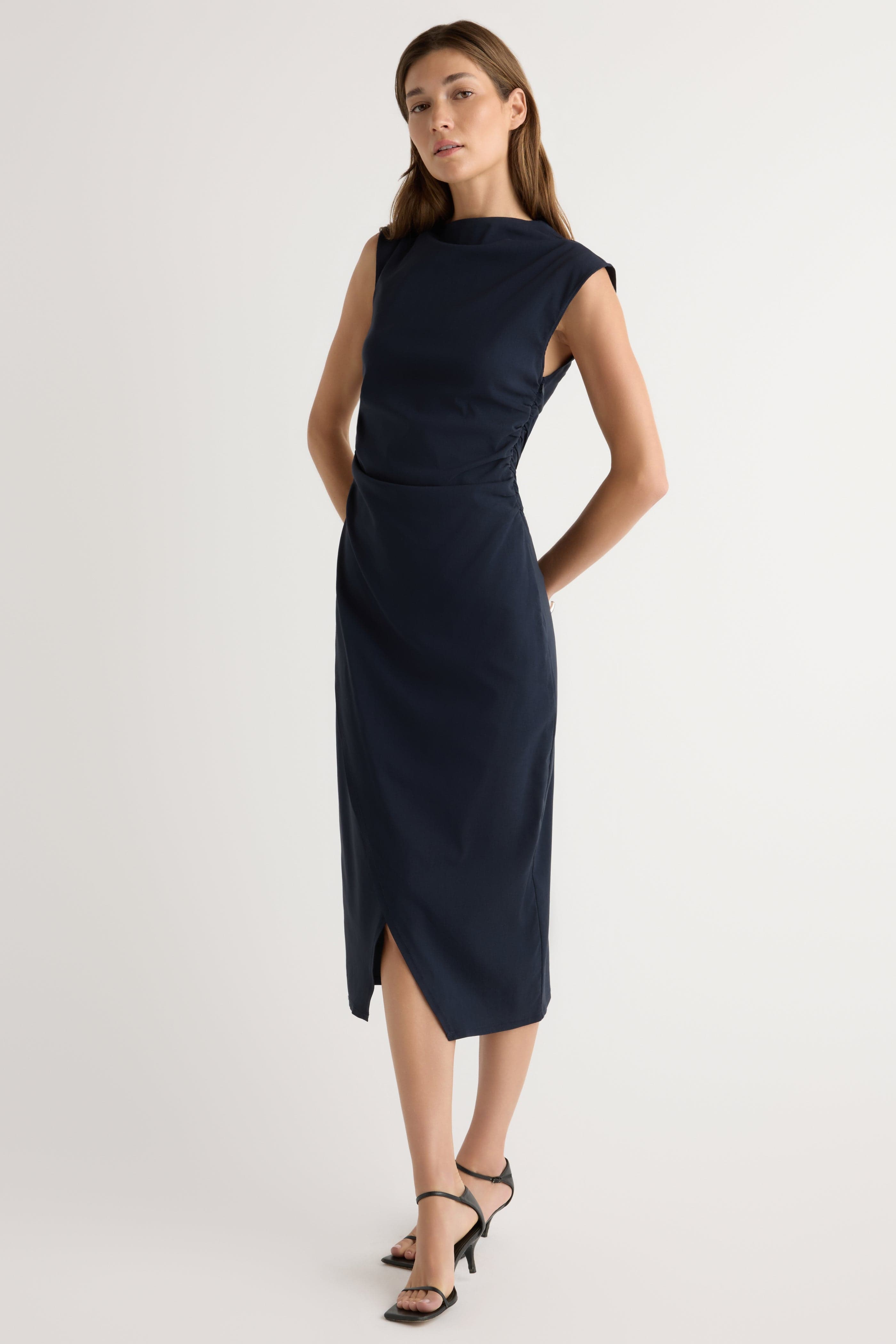 Manon Asymmetric-Neck Ruched Dress