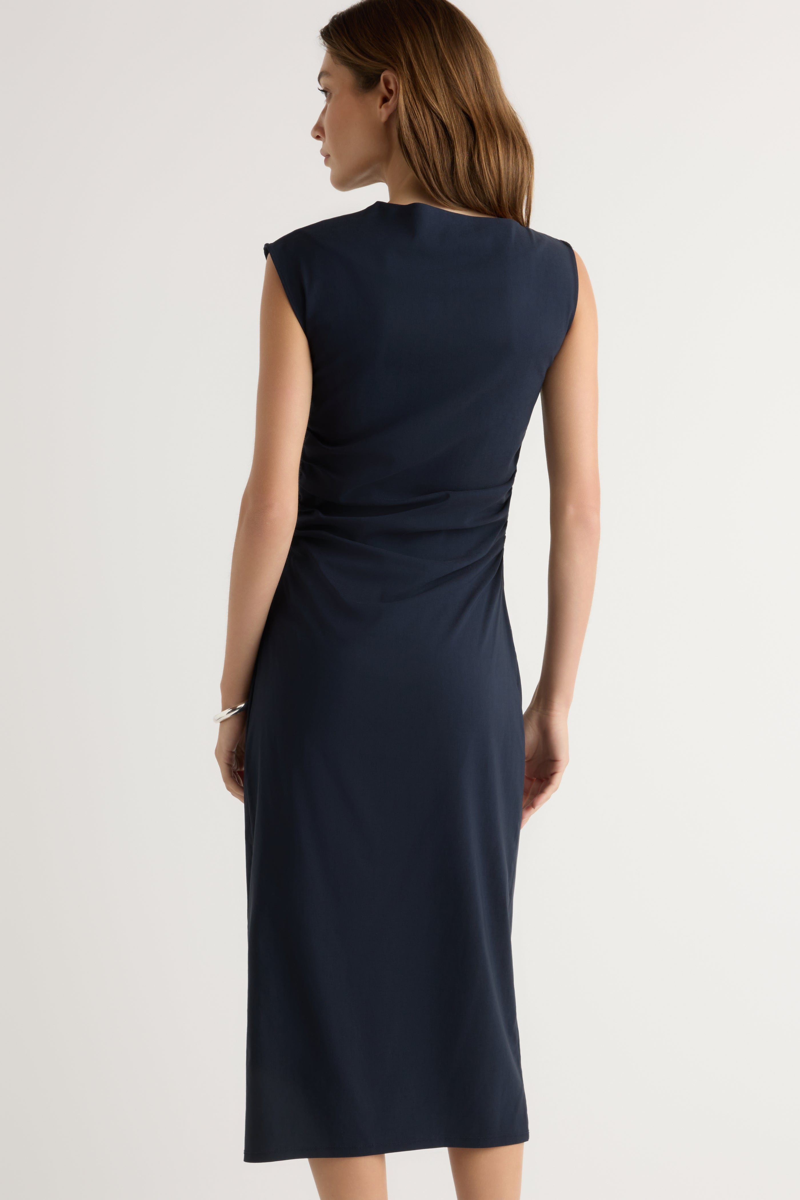 Manon Asymmetric-Neck Ruched Dress