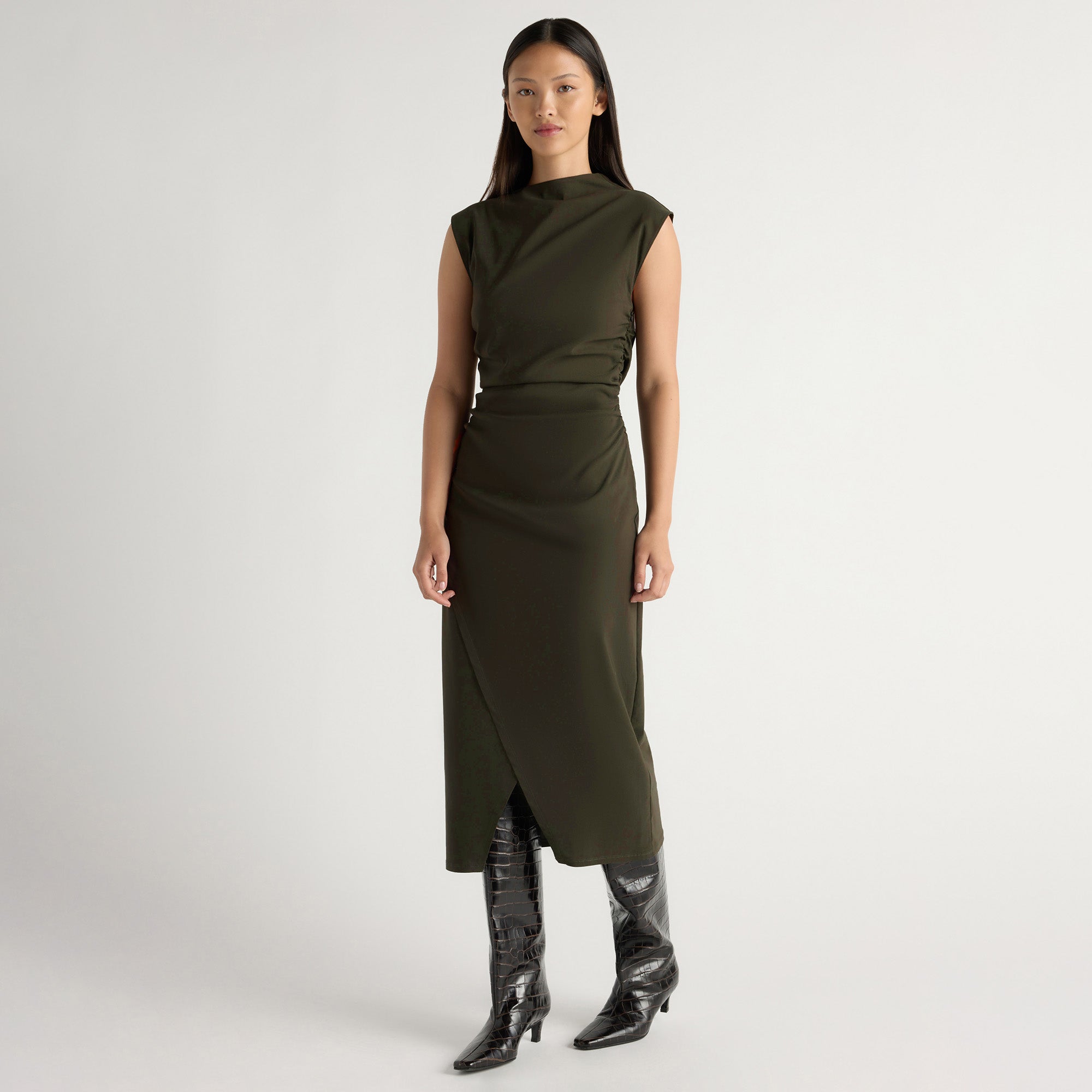 Manon Asymmetric-Neck Ruched Dress