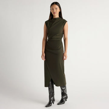 Manon Asymmetric-Neck Ruched Dress