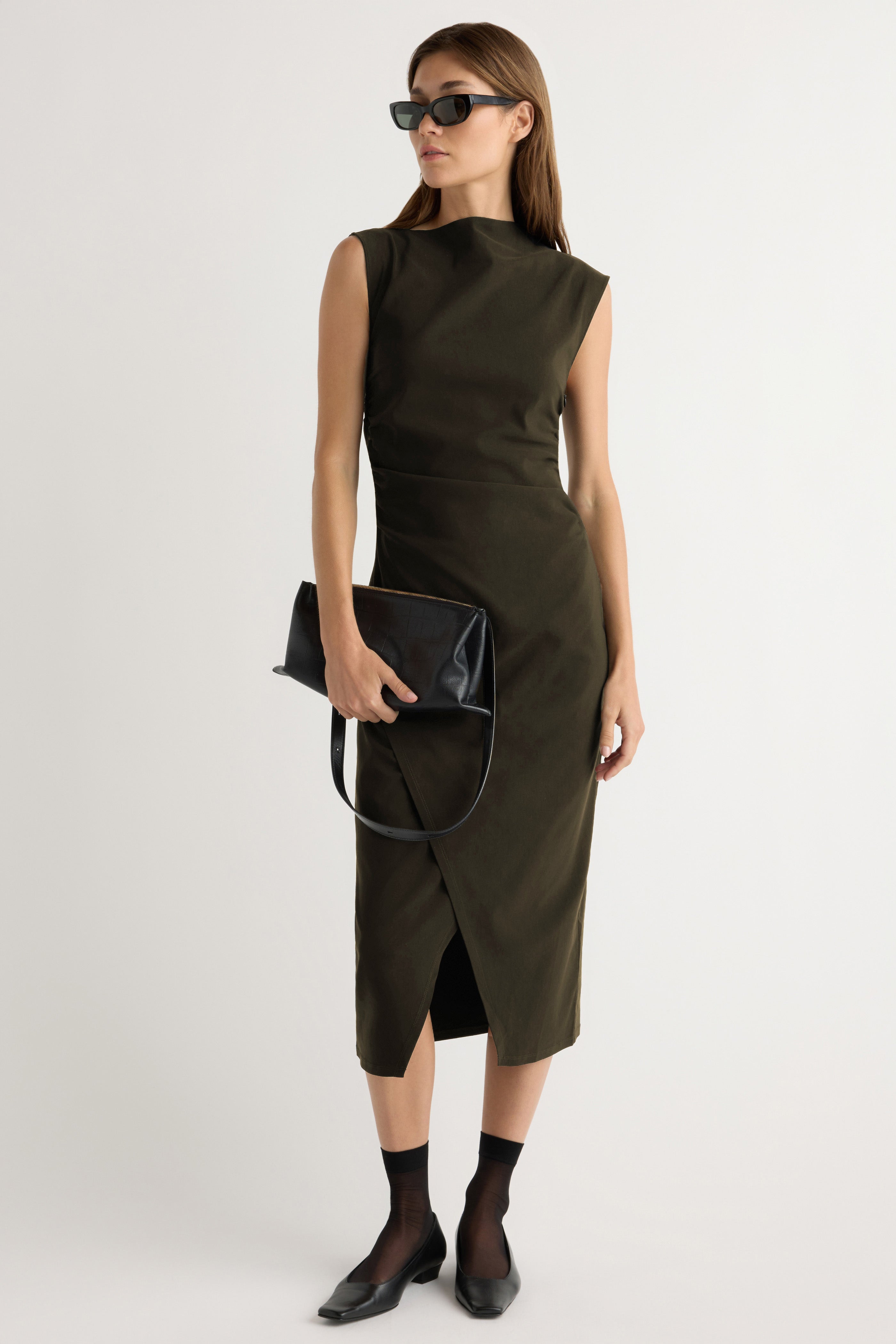 Manon Asymmetric-Neck Ruched Dress