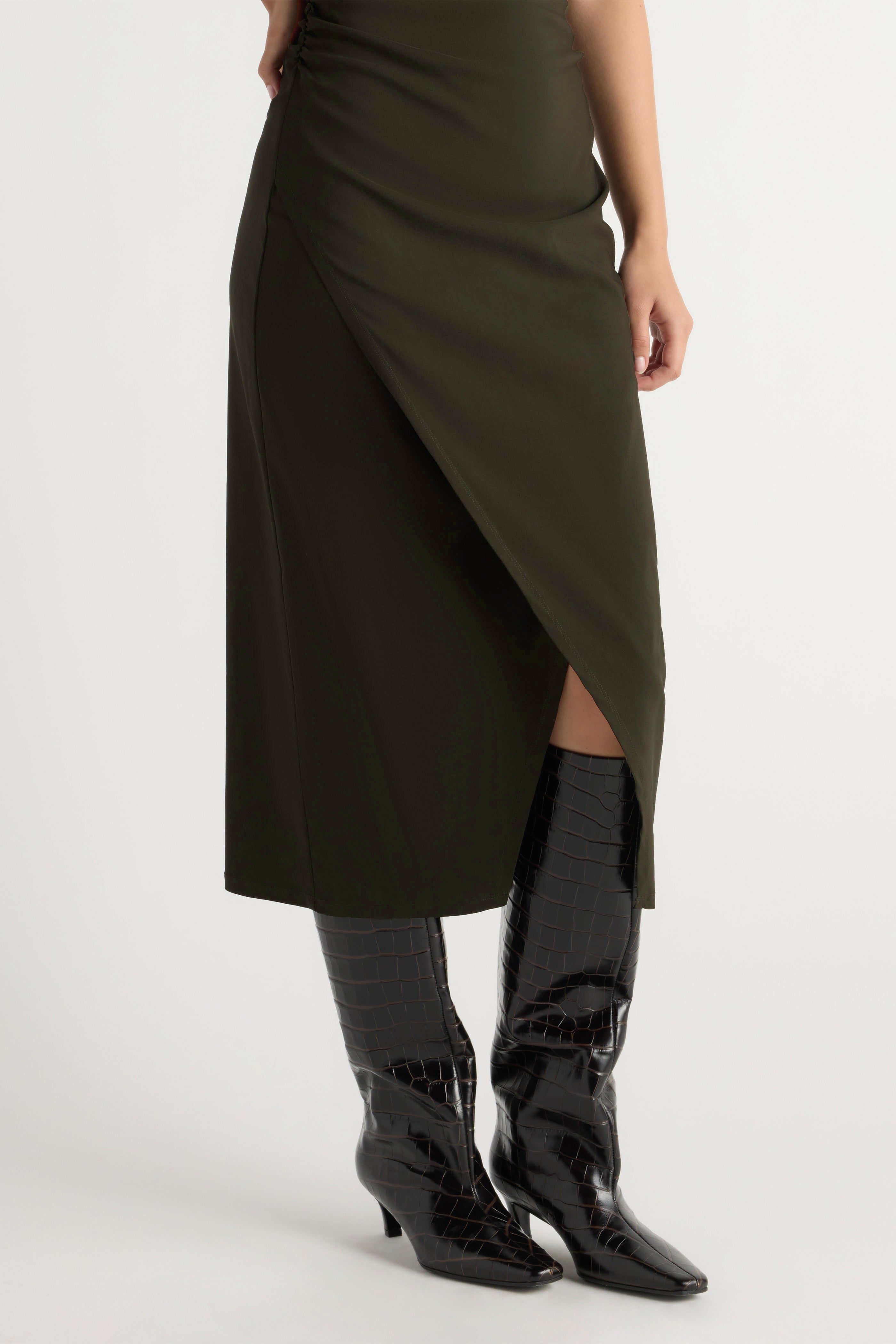 Manon Asymmetric-Neck Ruched Dress