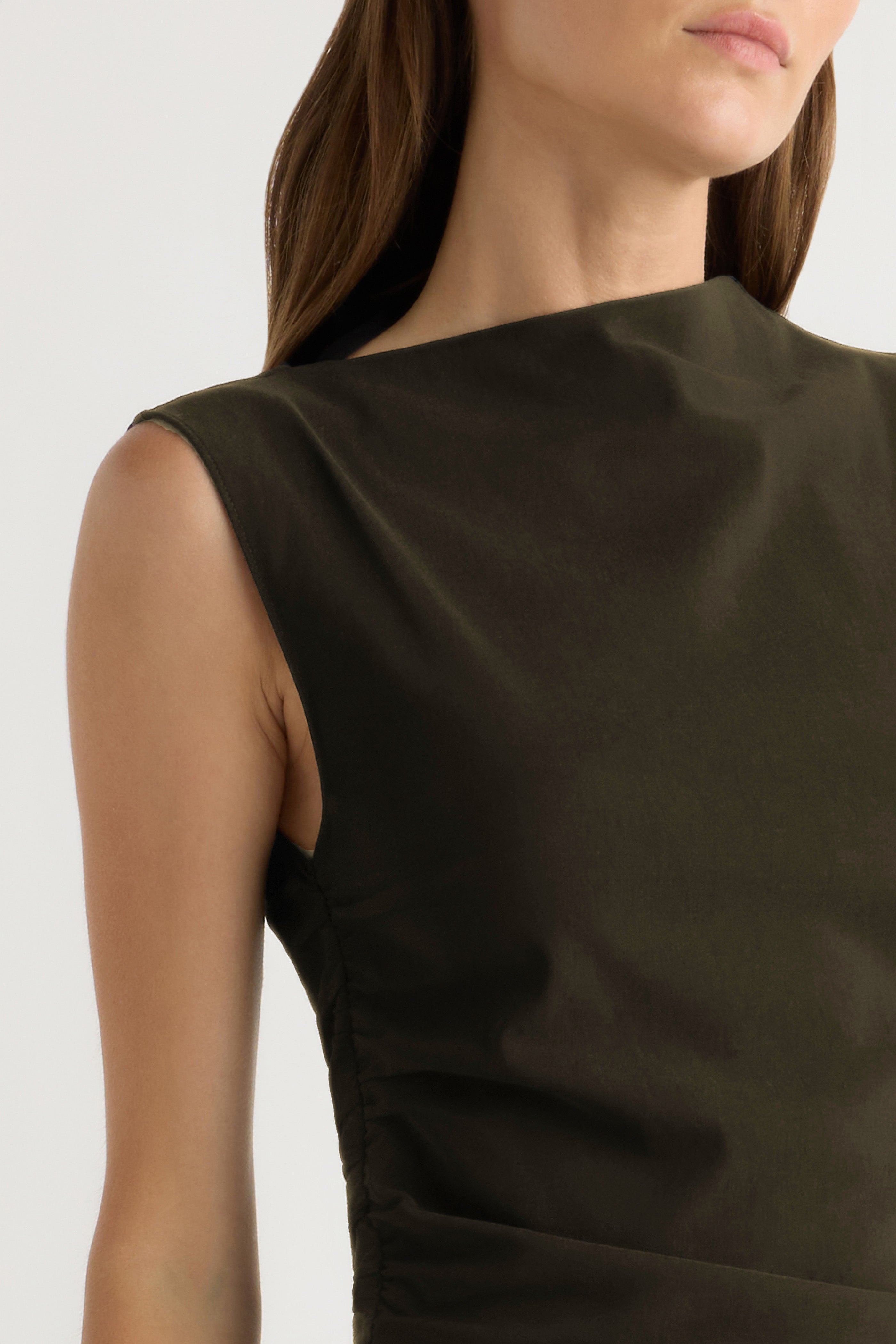 Manon Asymmetric-Neck Ruched Dress