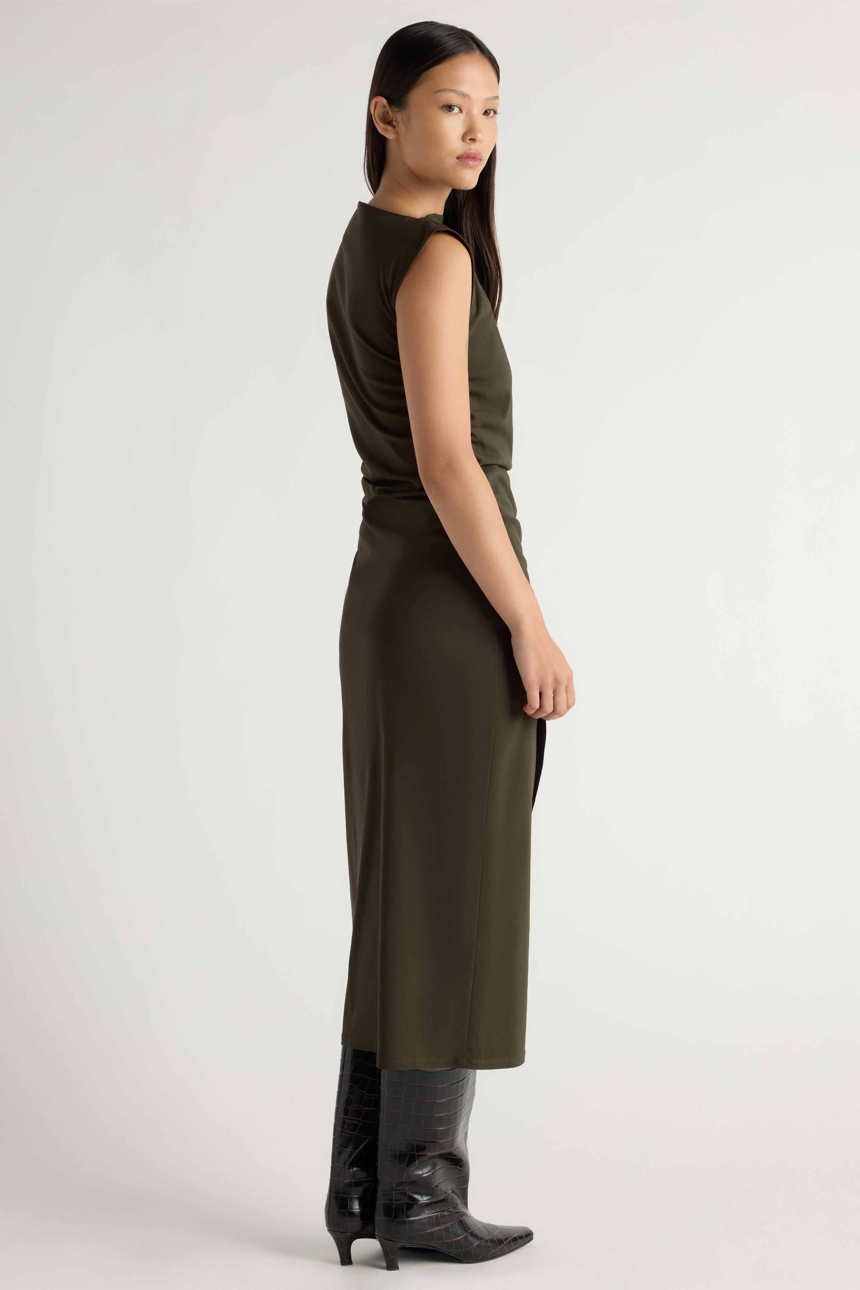Manon Asymmetric-Neck Ruched Dress
