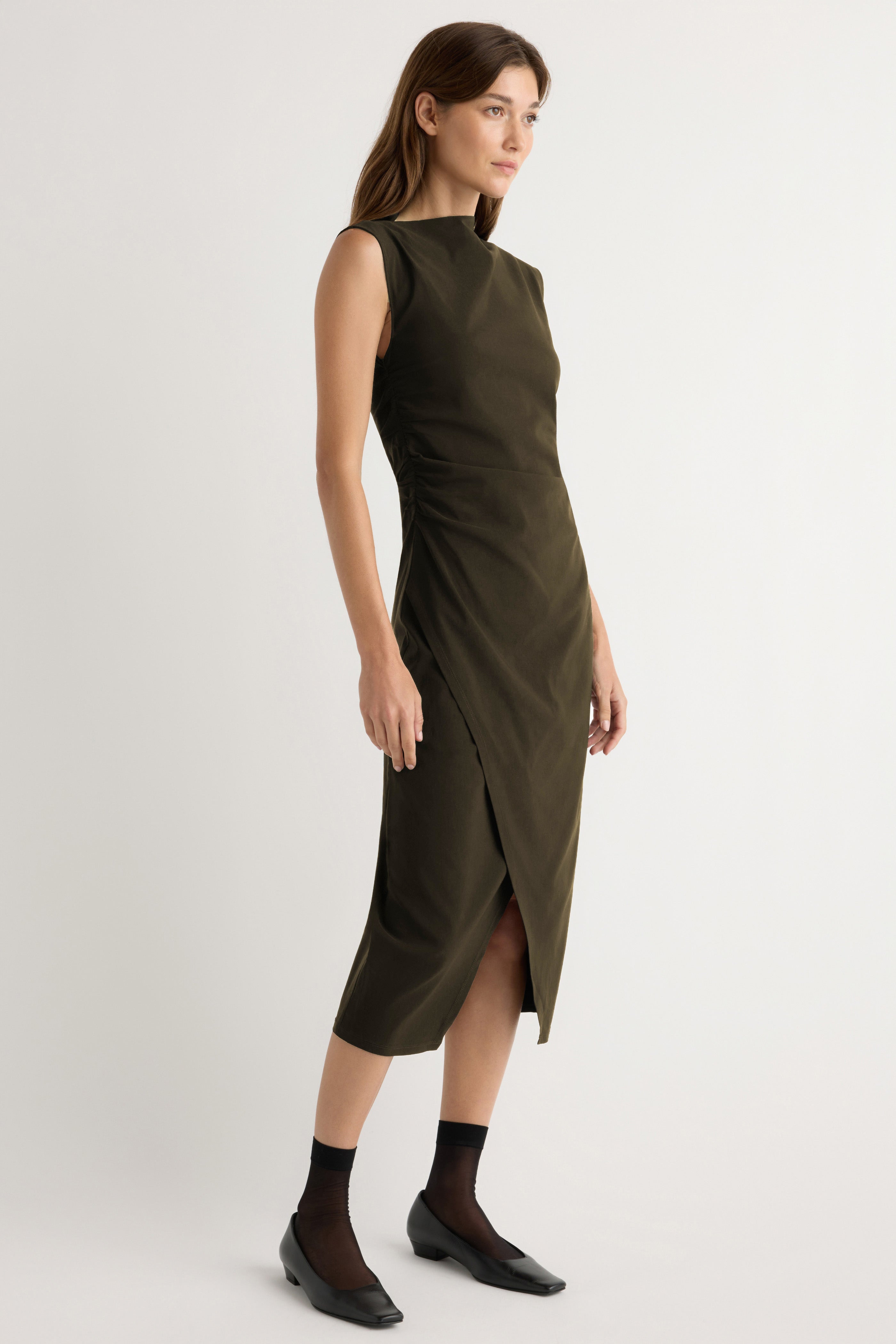 Manon Asymmetric-Neck Ruched Dress