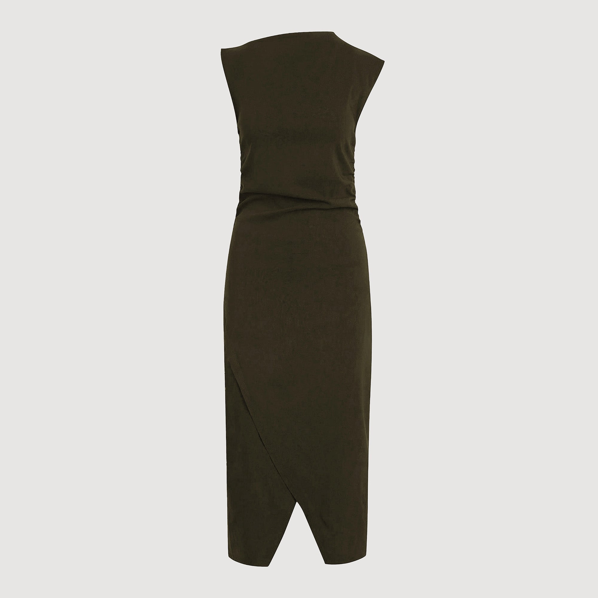 Manon Asymmetric-Neck Ruched Dress (Petite)