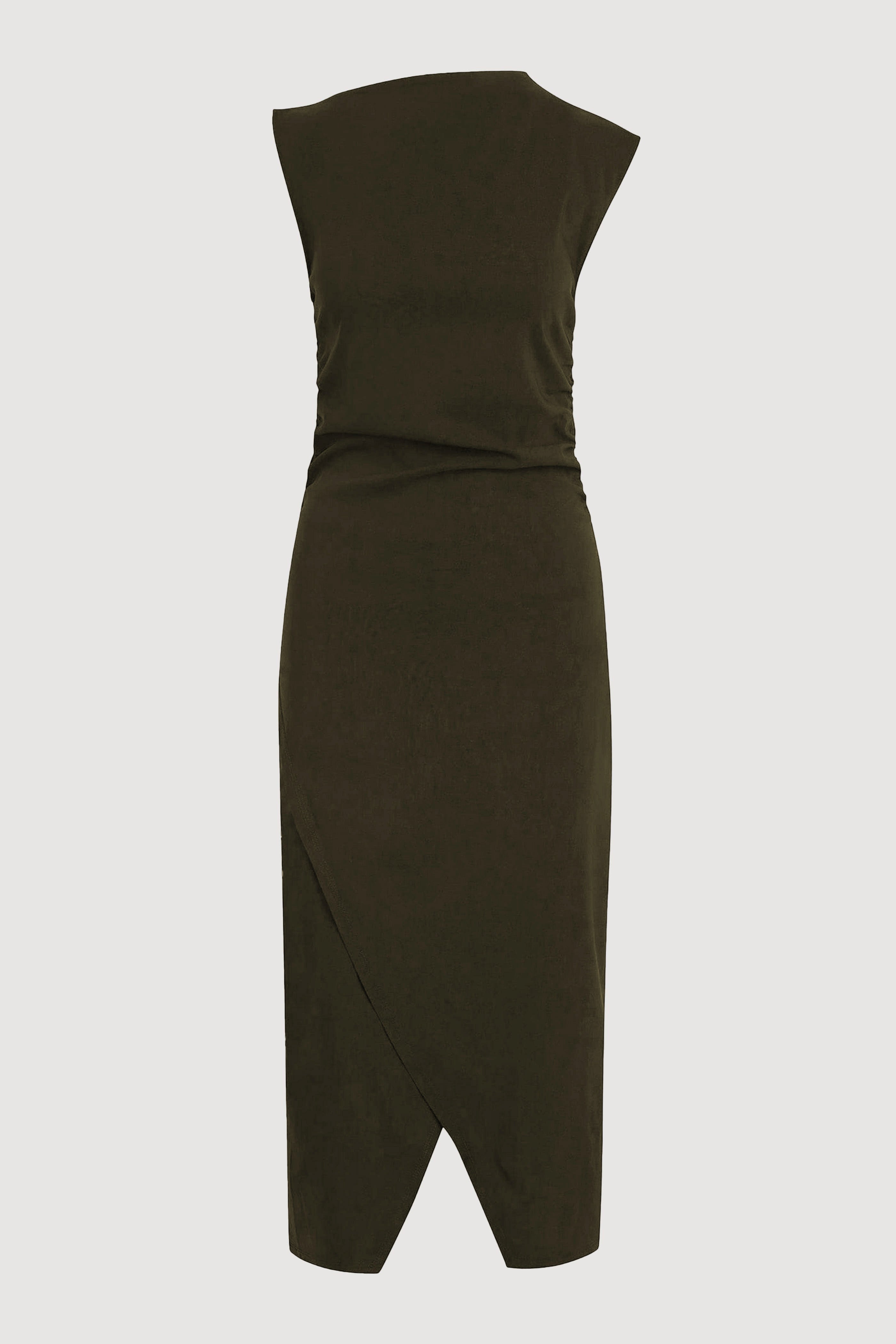 Manon Asymmetric-Neck Ruched Dress (Petite)