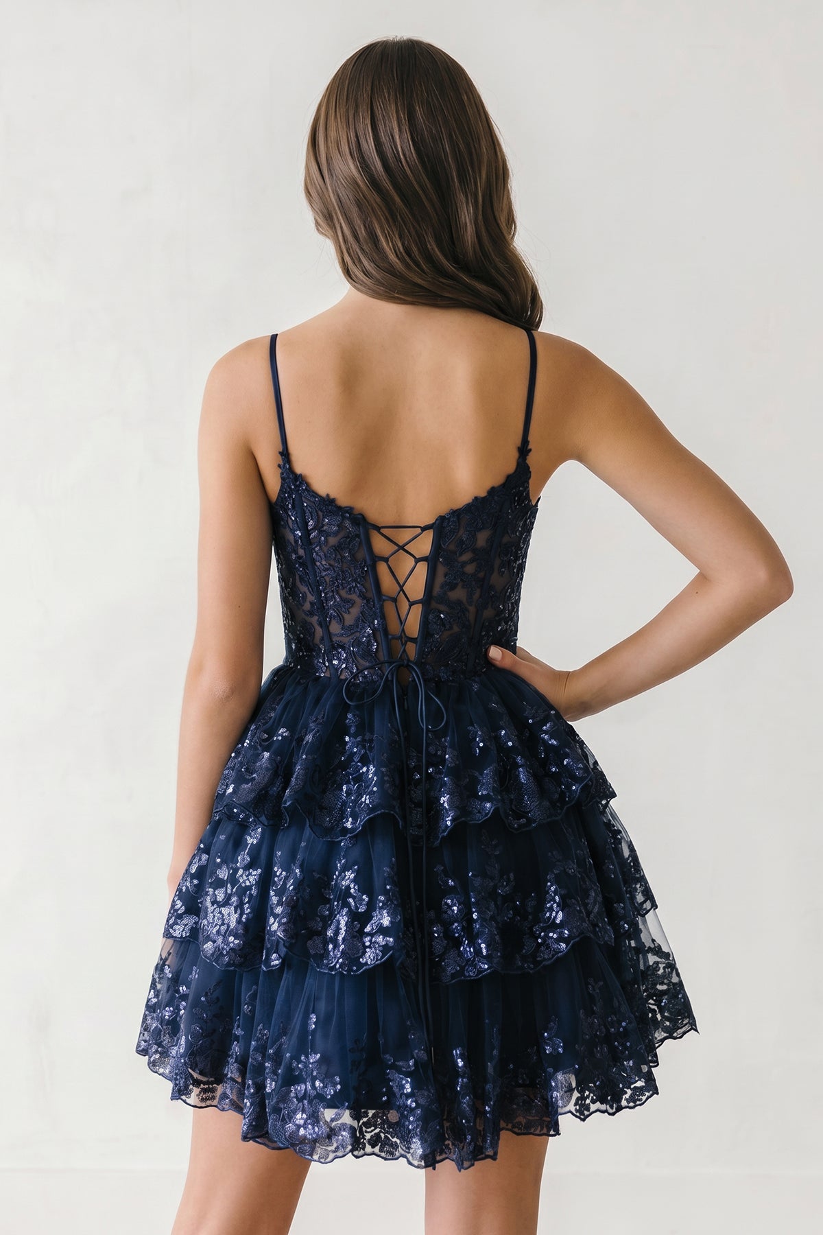 A- Line Sky Blue Sequins Multi-Layers Short Homecoming Dress
