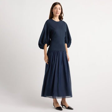 Octavia Balloon-Sleeve Shirred Dress