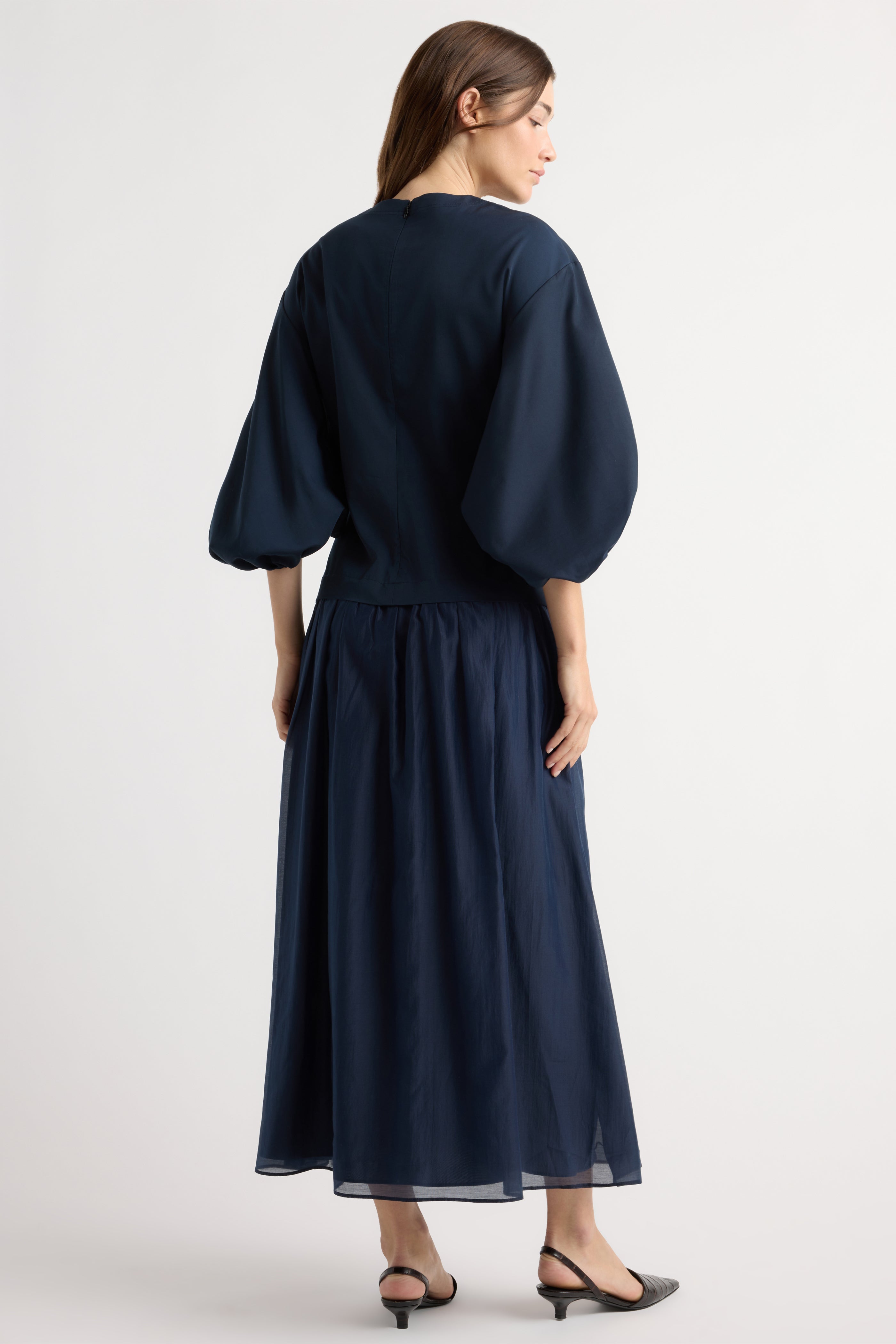 Octavia Balloon-Sleeve Shirred Dress
