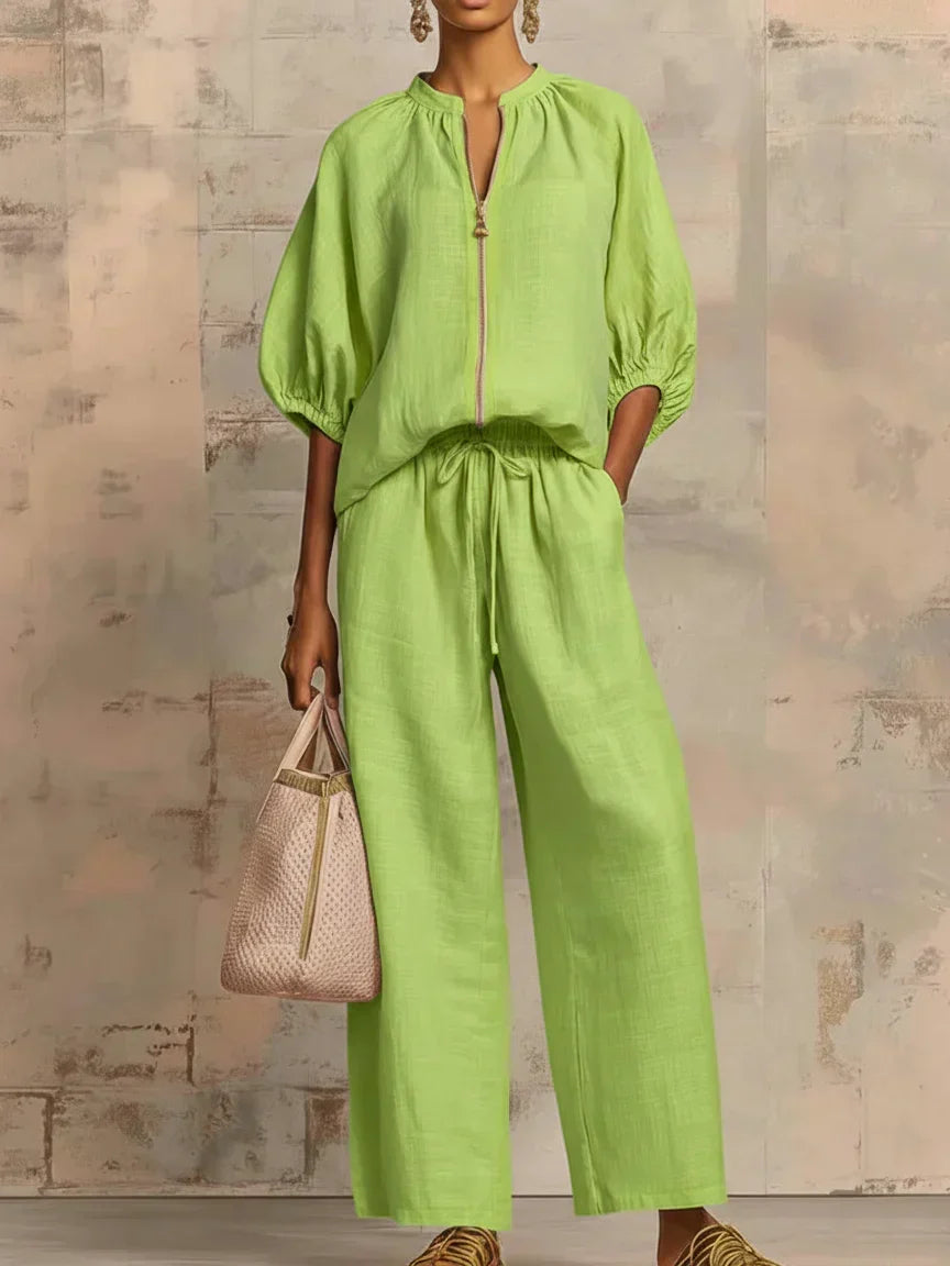 Ainsley | Relaxed Button-Up Shirt and Wide-Leg Pants Co-Ord Set