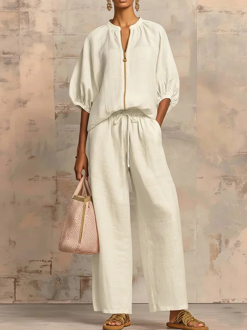 Ainsley | Relaxed Button-Up Shirt and Wide-Leg Pants Co-Ord Set
