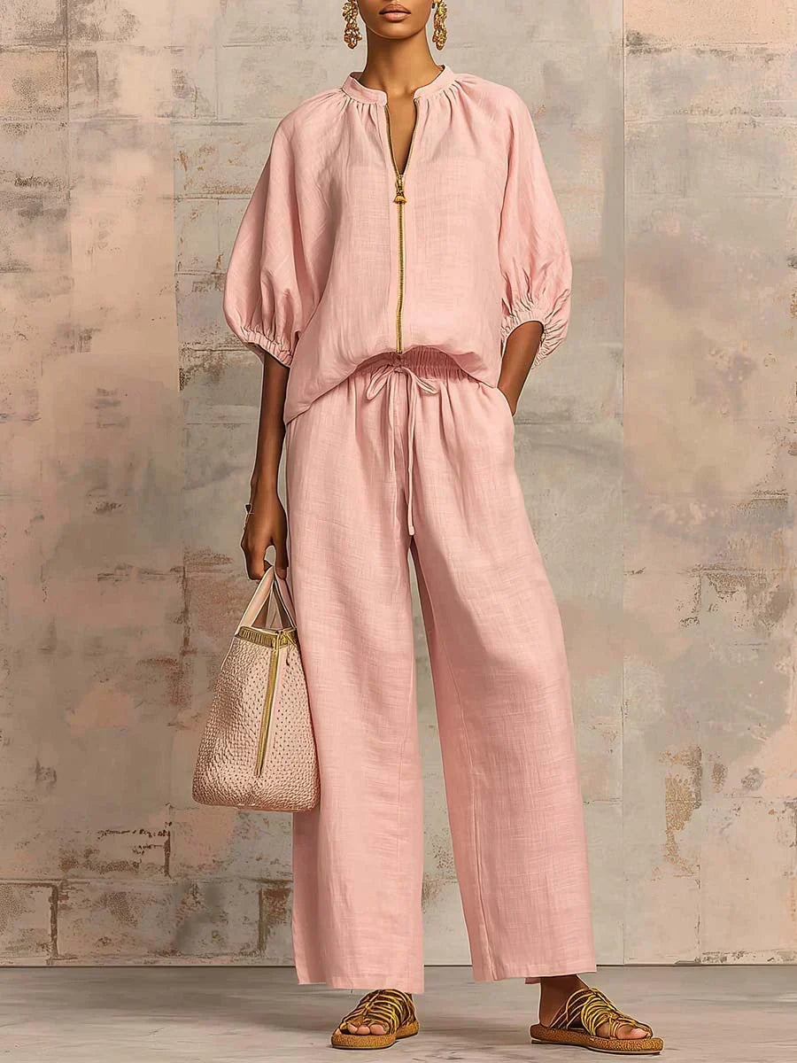Ainsley | Relaxed Button-Up Shirt and Wide-Leg Pants Co-Ord Set
